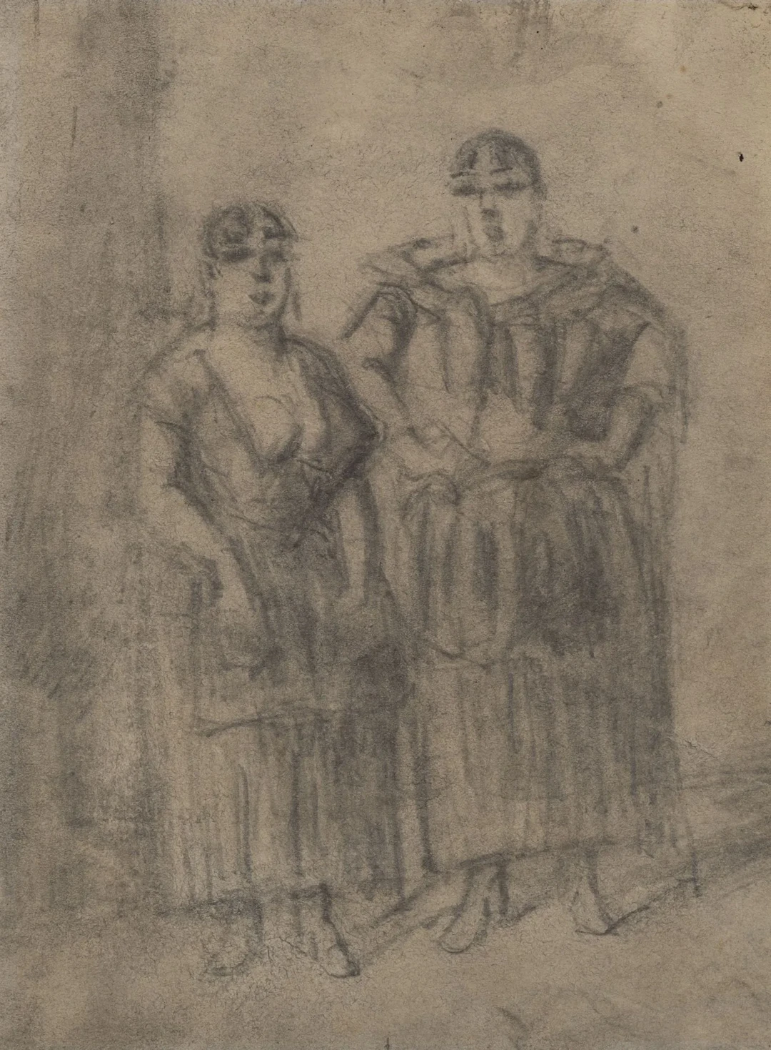 C. GUYS (1802–1892), attributed, Two Women Striking a Pose, Charcoal