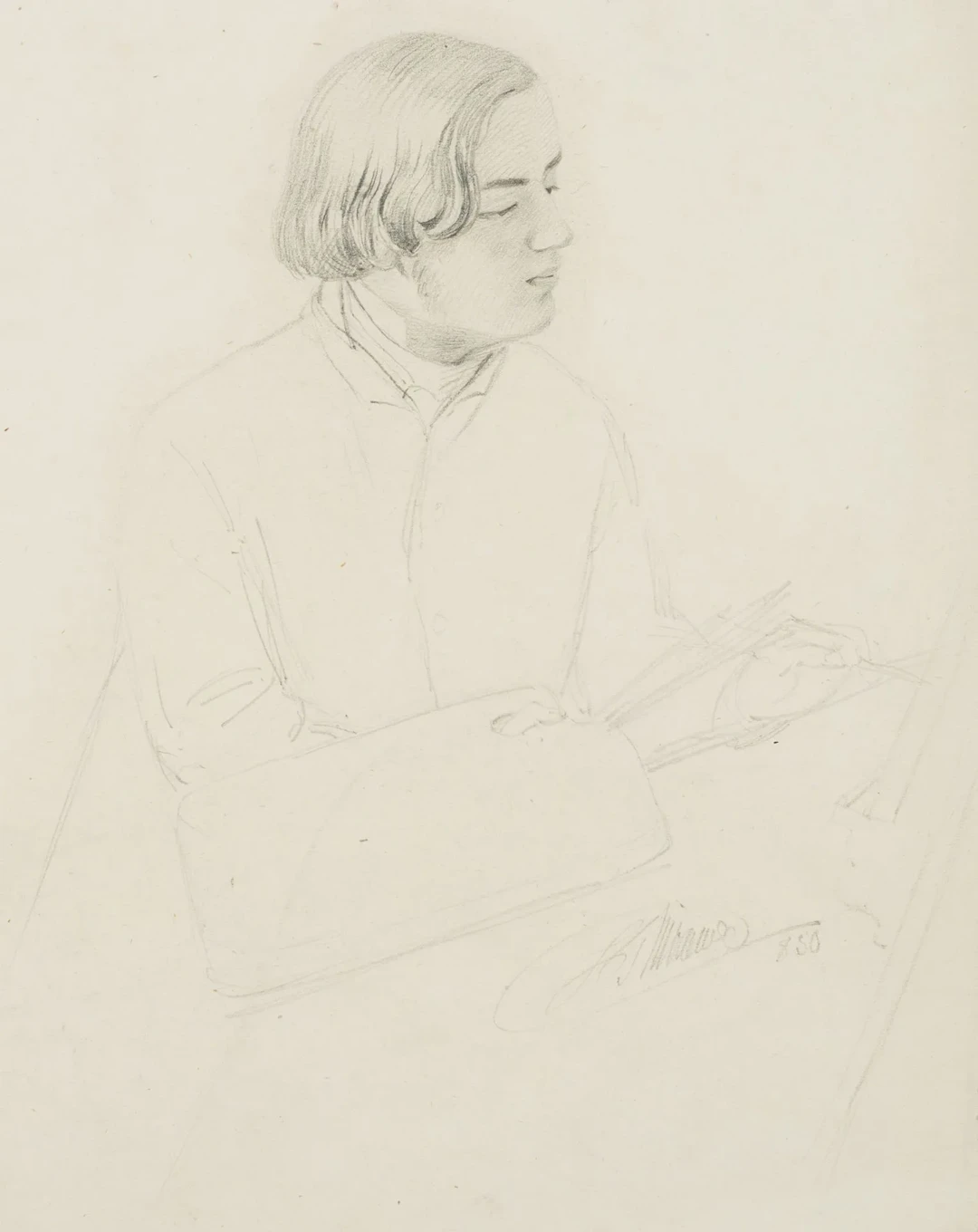 L. THIBEAUX (*1815), Portrait of a Painter, 1850, Pencil L. Thibeaux