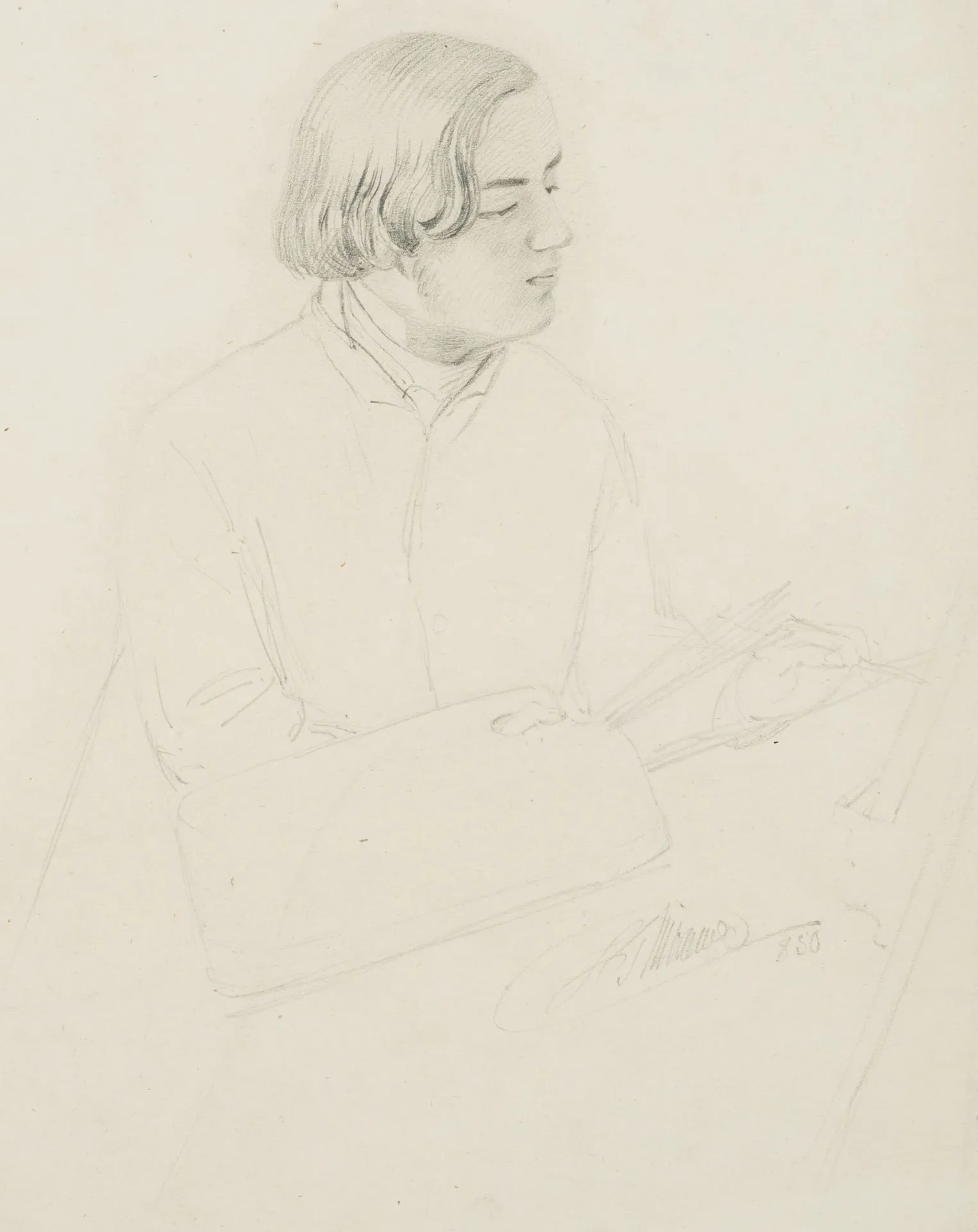 L. THIBEAUX (*1815), Portrait of a Painter, 1850, Pencil L. Thibeaux