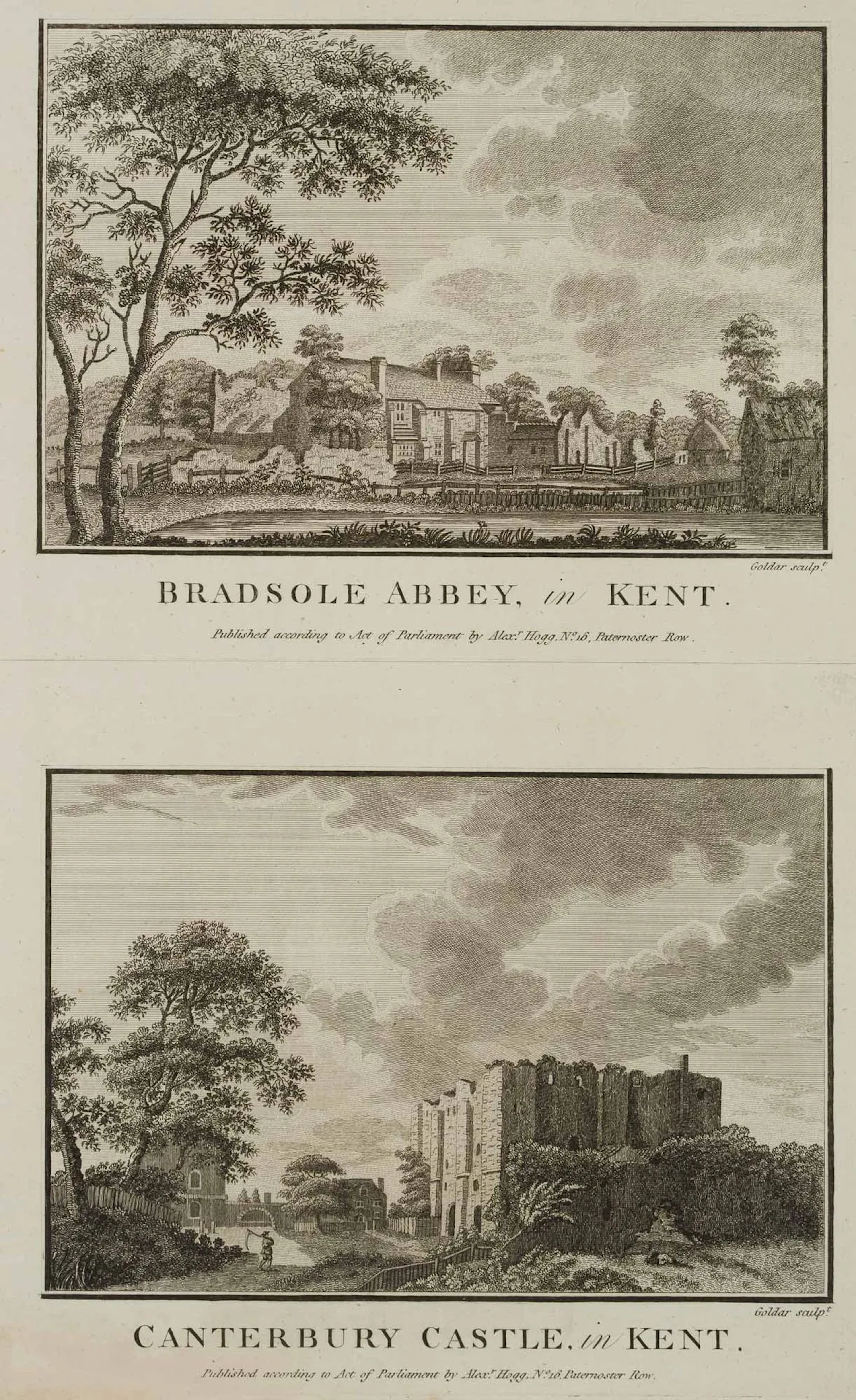 J. GOLDAR (1729-1795), Bradsole Abbey in Kent, Etching John Goldar