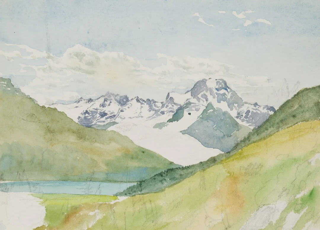 E. FÜRSTENAU (*1862), View of the Alps, ca. 1920, Watercolor Eduard