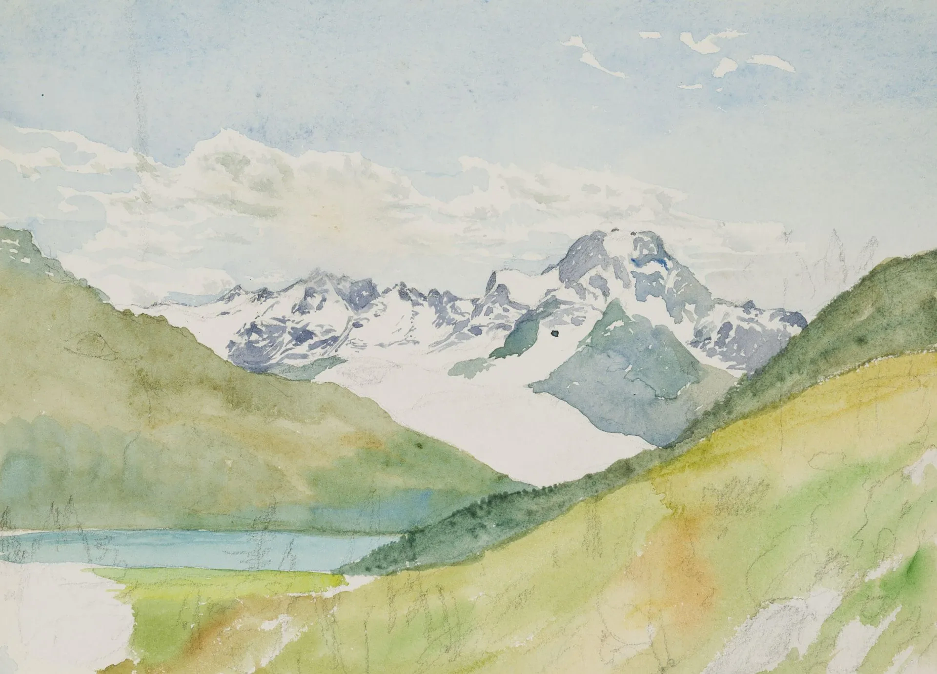 E. FÜRSTENAU (*1862), View of the Alps, ca. 1920, Watercolor Eduard