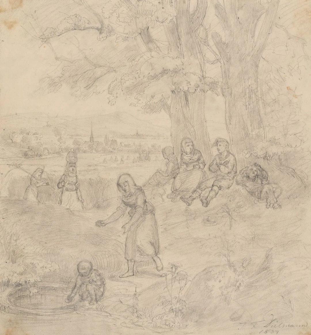 J. DIELMANN (1809–1885), Children Playing Under the Trees, 1839, Pencil