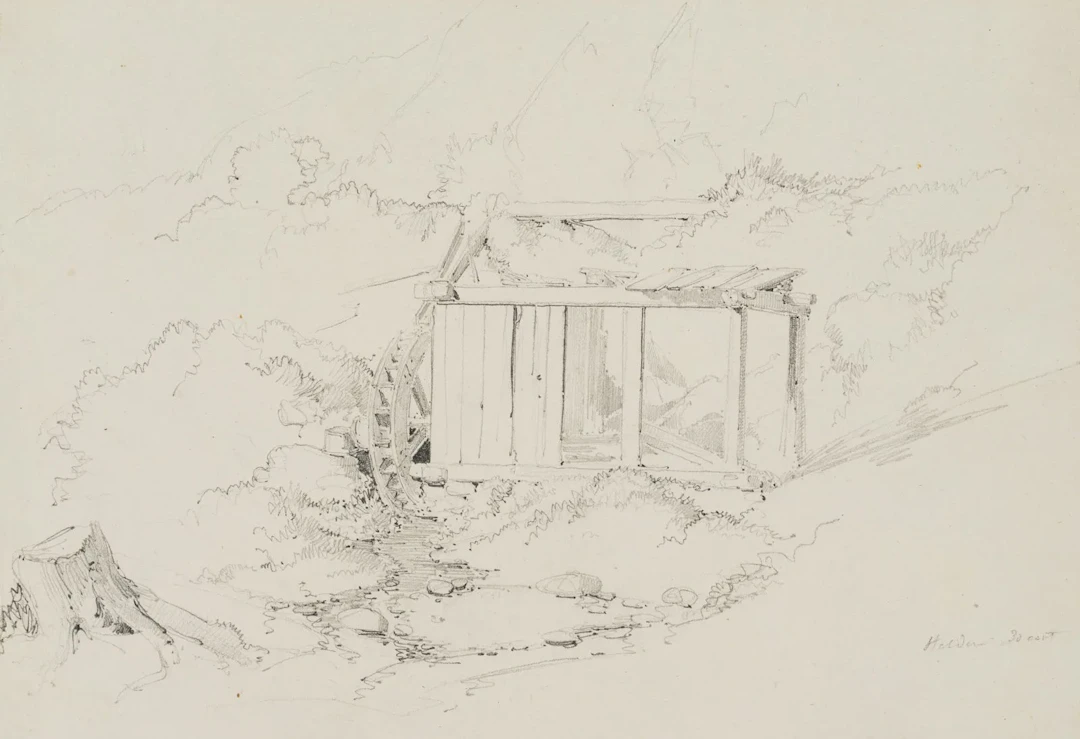 E. BRETENIÈRES (*1804), Old Mill Near Stalden, Valais, Switzerland