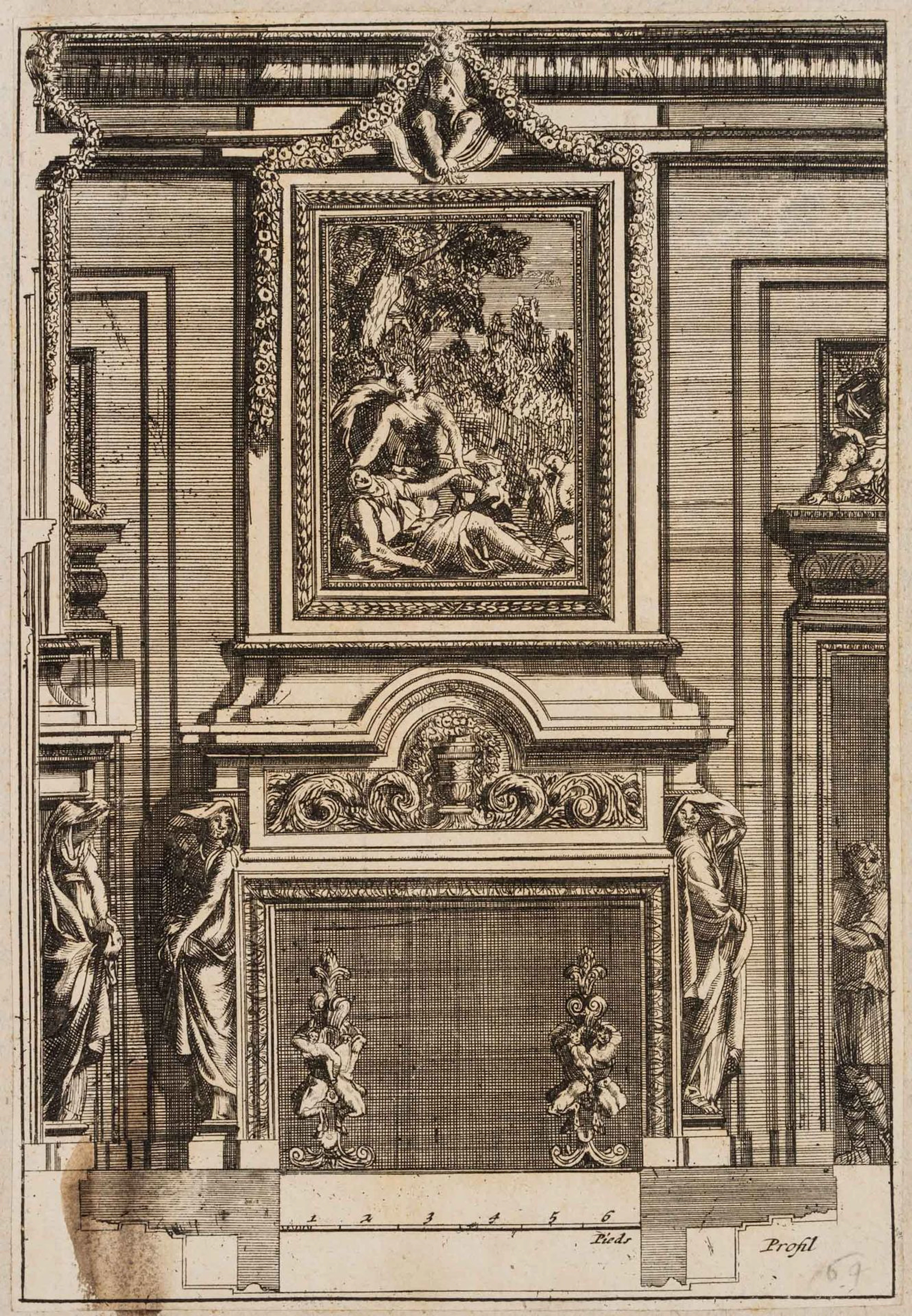 J. LEPAUTRE (1618-1682), Fireplace design, Italian style 2, around