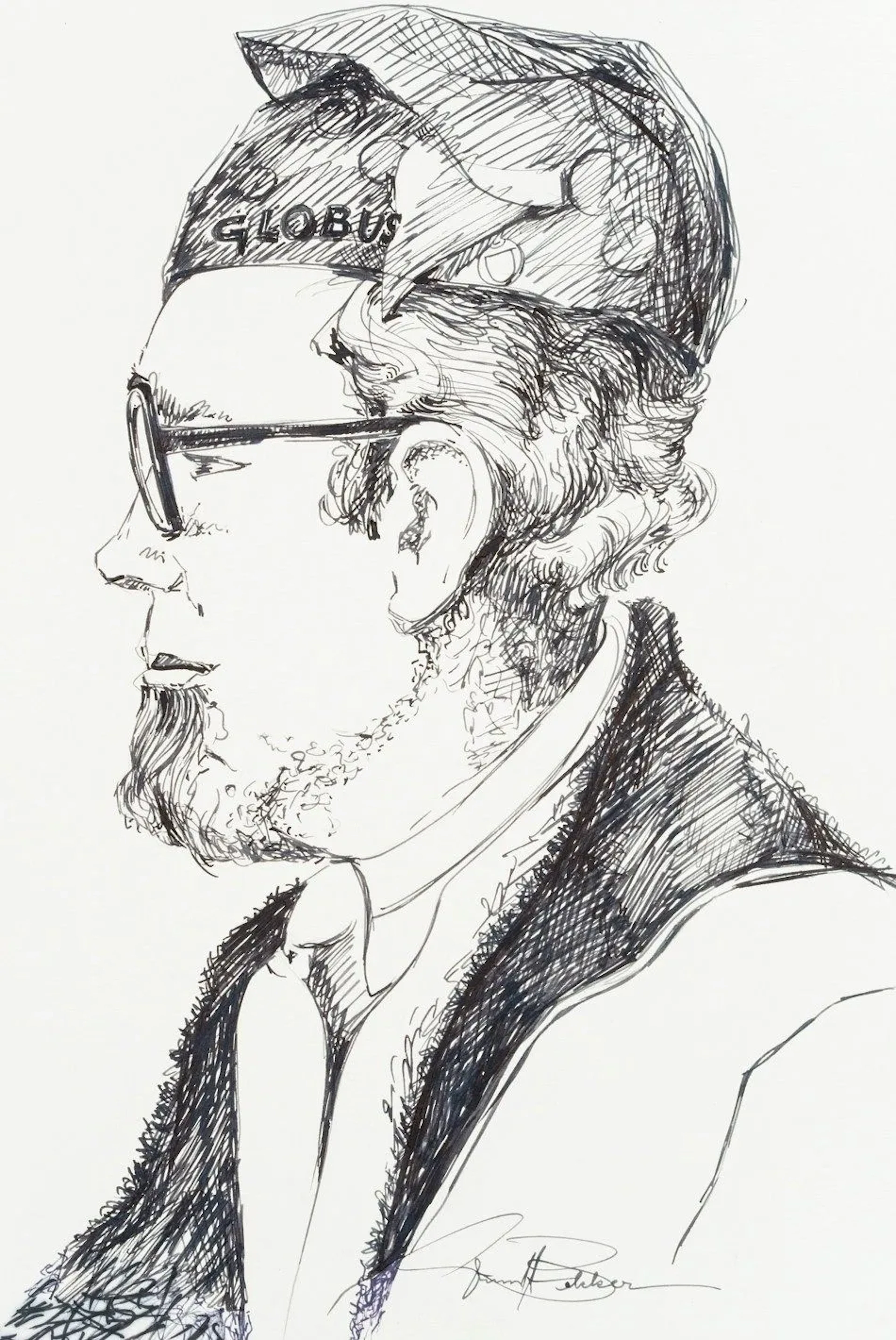 E. BEKKER (1903-1986), K.R. globe, portrait, felt-tip pen Ernst Karl