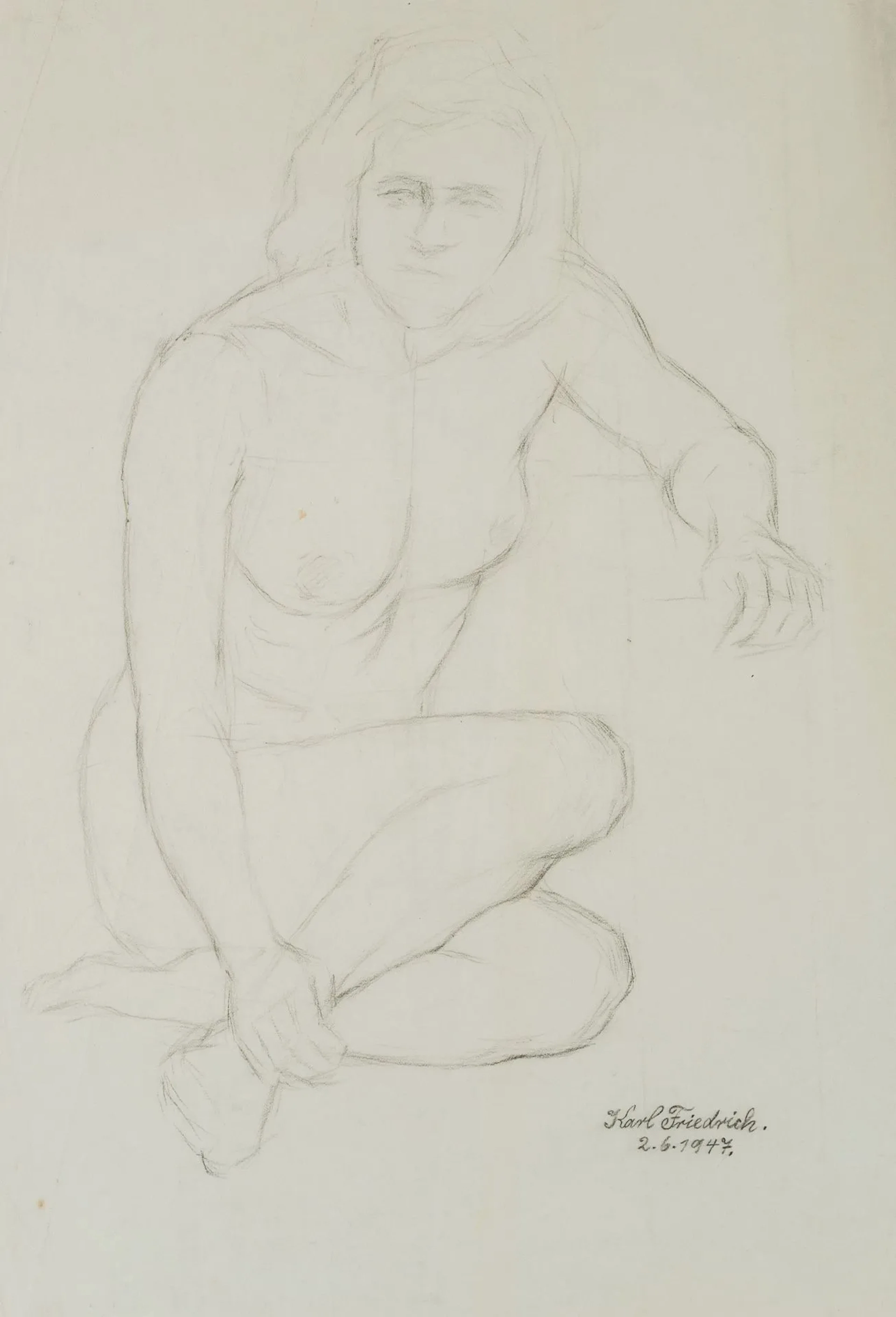 K. FRIEDRICH (20th), Female seated nude, 1947... | Works on paper: bids