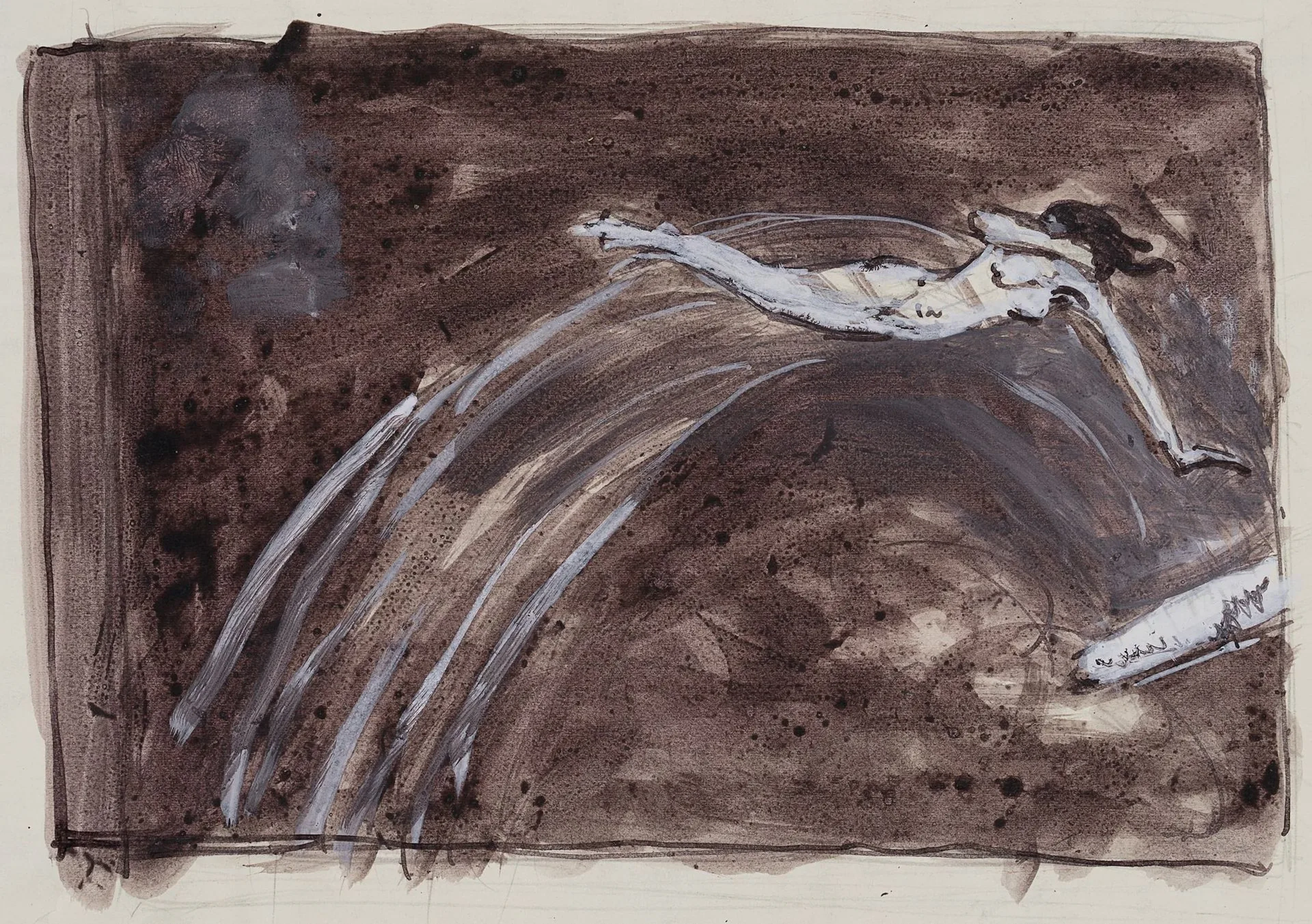 C. WALTHER (1880–1954), Jumping, Female Nude, ca. 1910, pen drawing