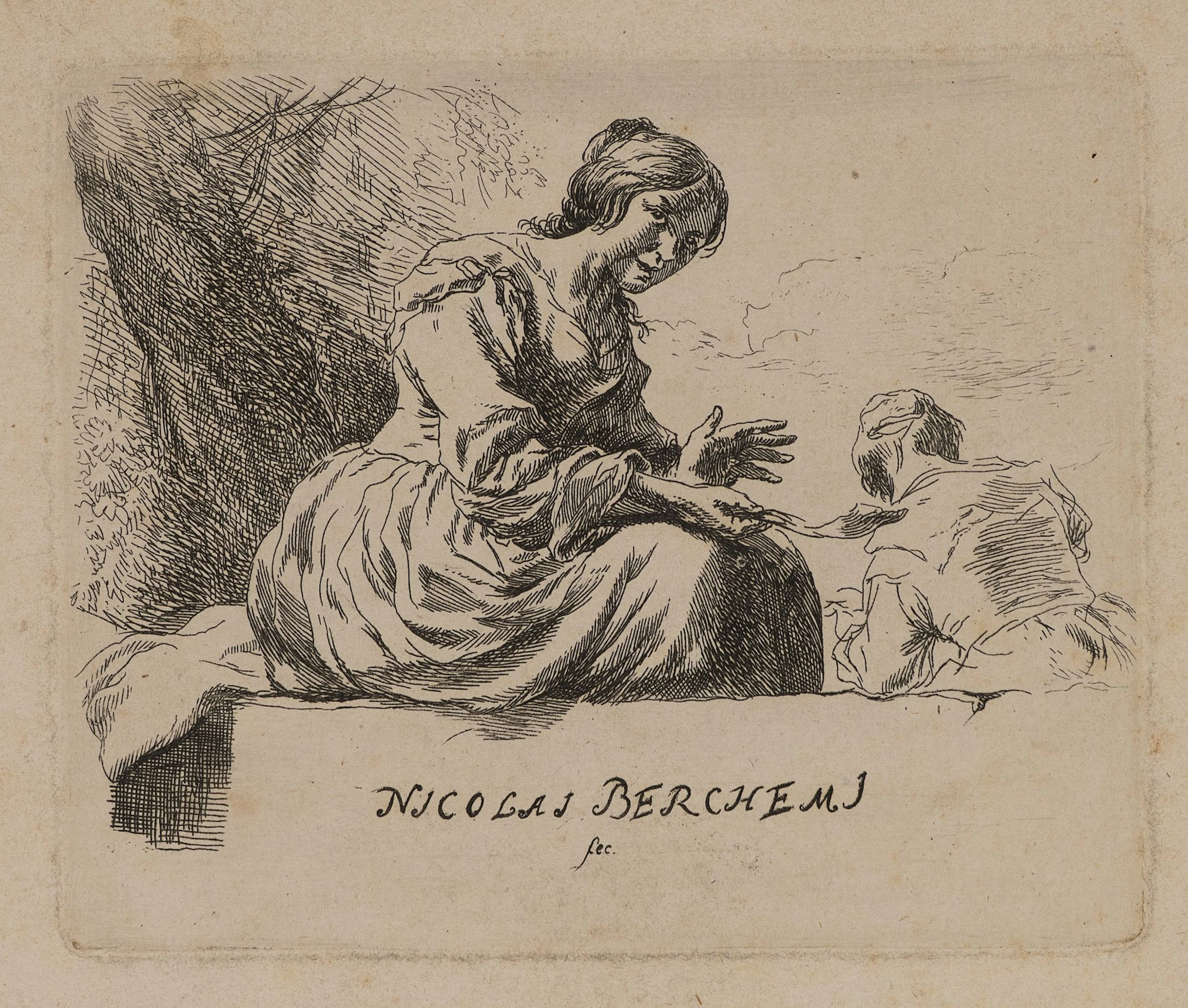 After BERCHEM (*1620), Seated Peasant Woman, title from “Animalia,”