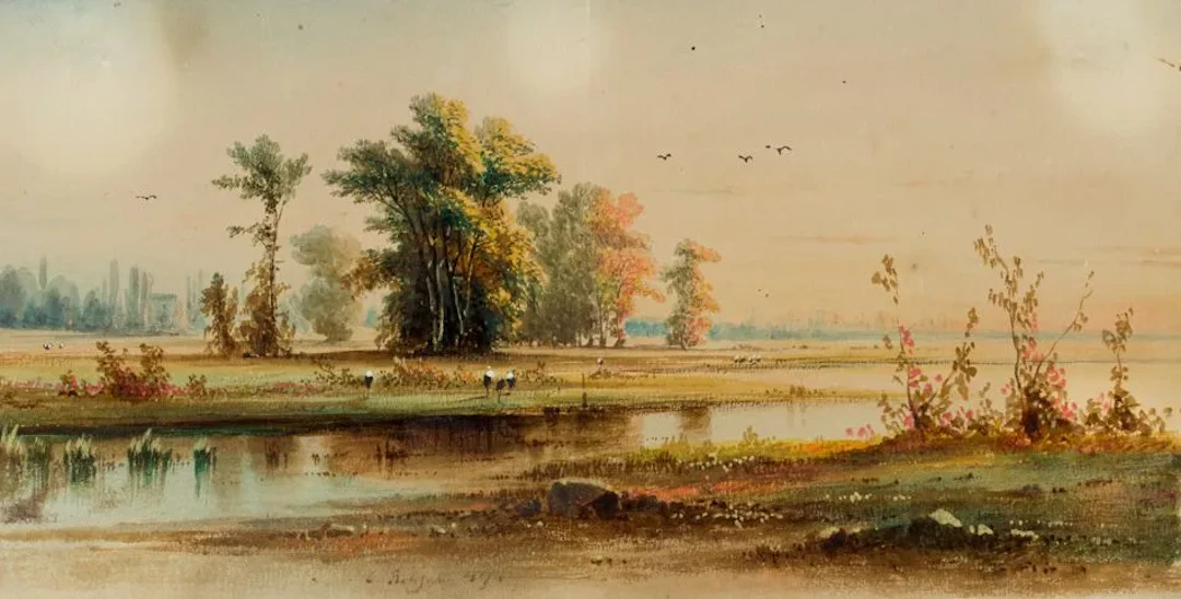 Unknown (19th century), Storks in the Marshlands, Gouache Unknown