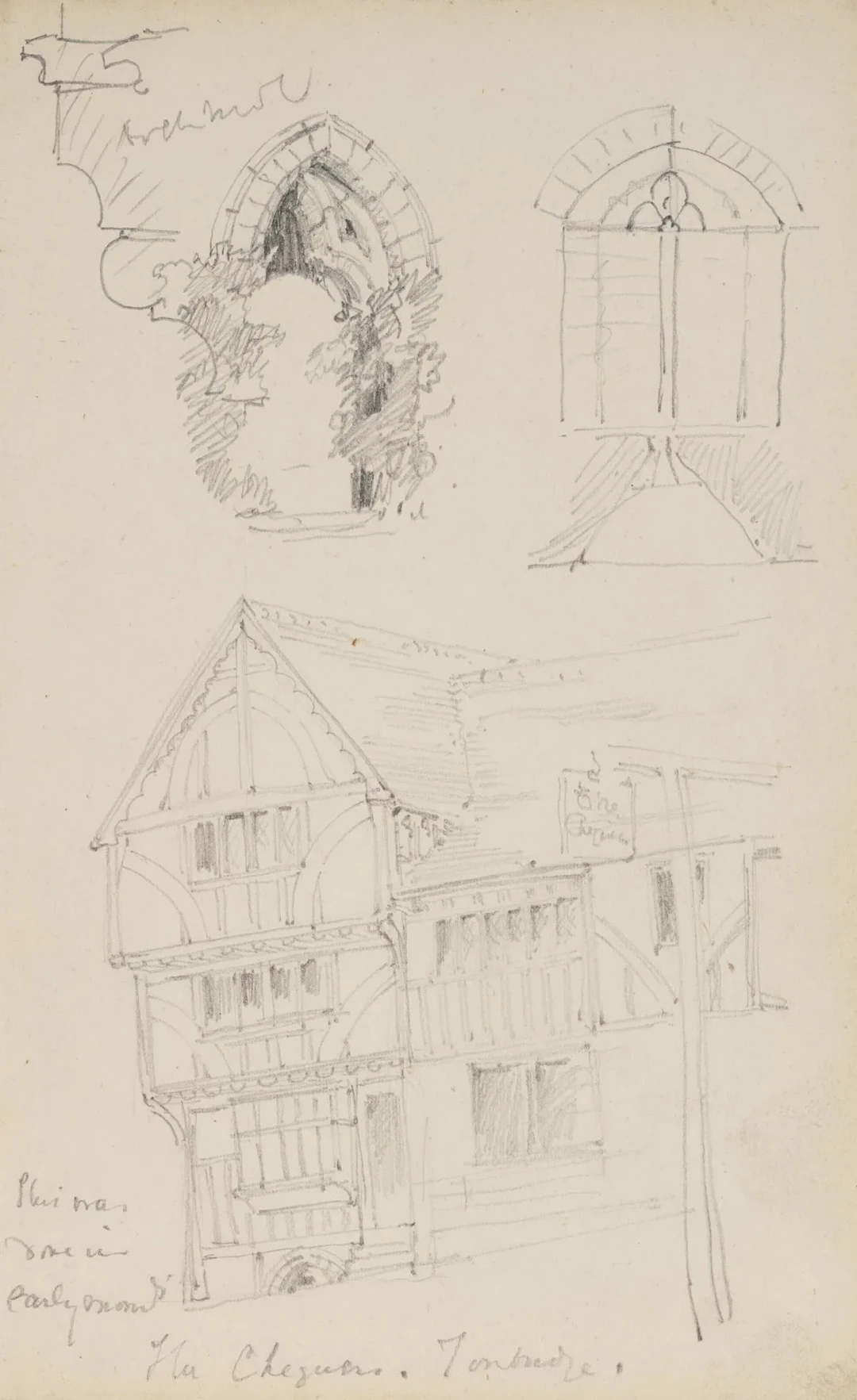 E. LEE (19th), Ye Olde Chequers Inn, Tonbridge, around 1860, Pencil
