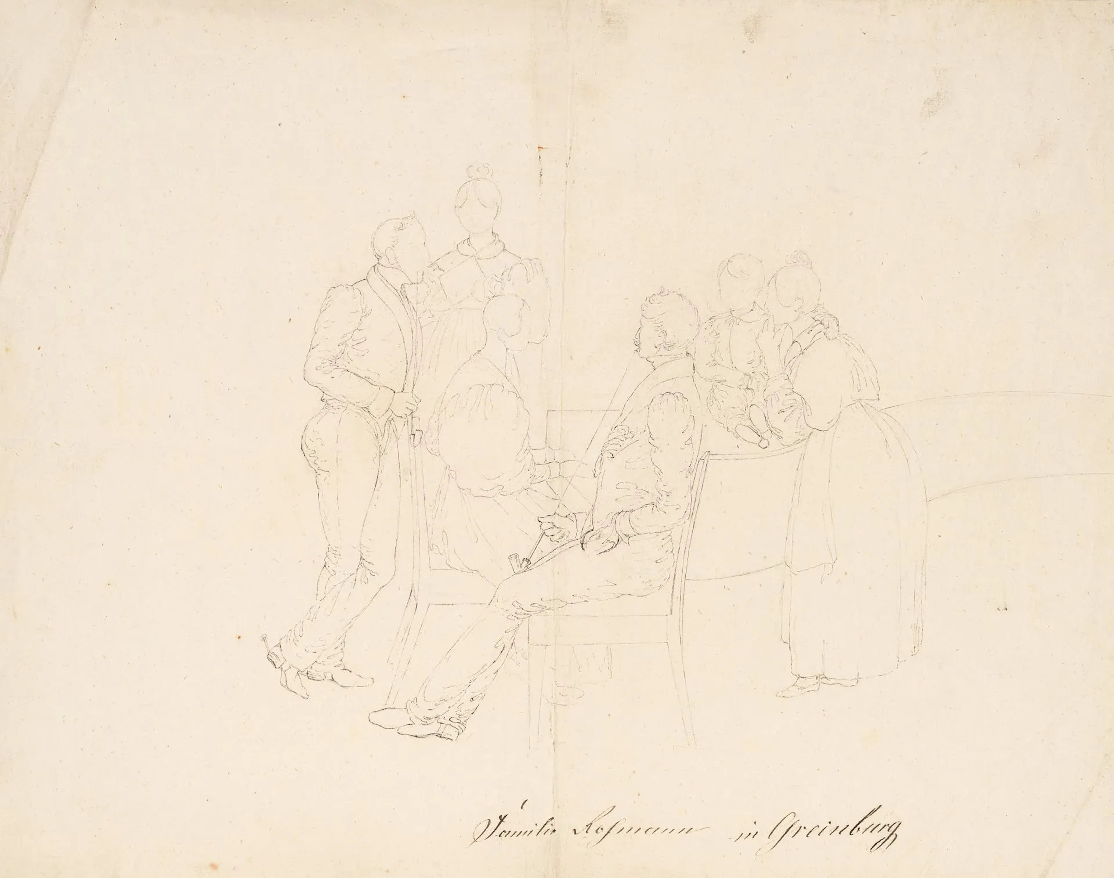 Unknown (19th), Family reunion, around 1820, Pencil Unknown (19th