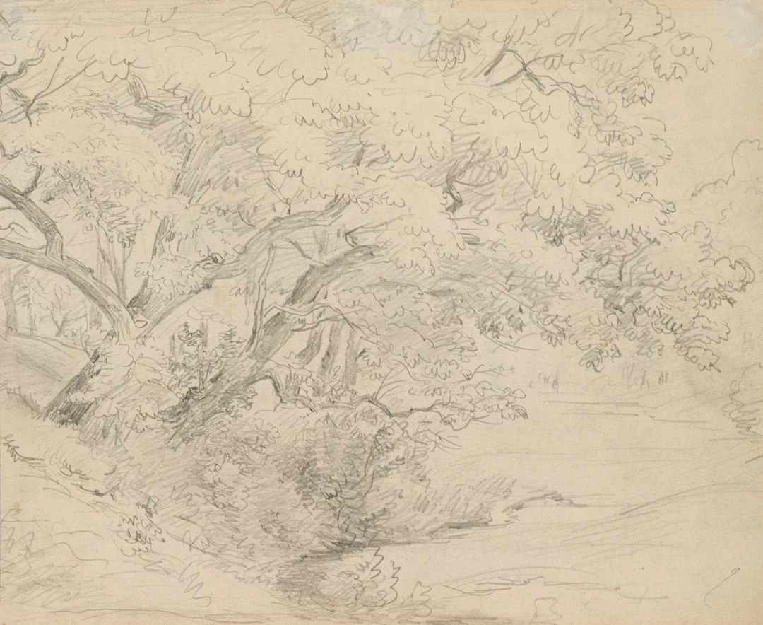 J. MAURER (1826–1887), Riverside Landscape, Pencil Jakob Maurer (1826