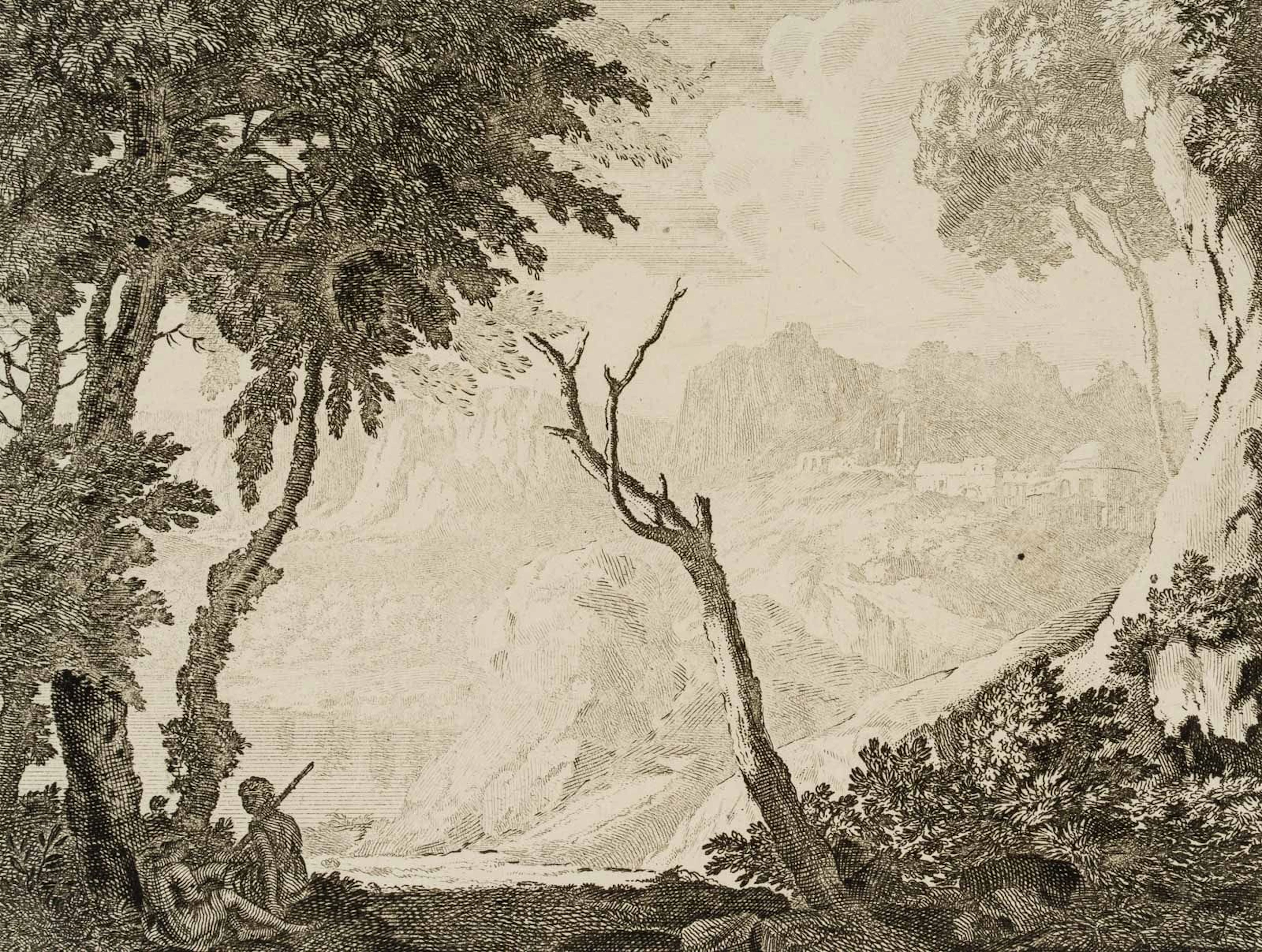 J. CALL (1656–1703), Shepherds Resting Under a Tree, Etching Jan van