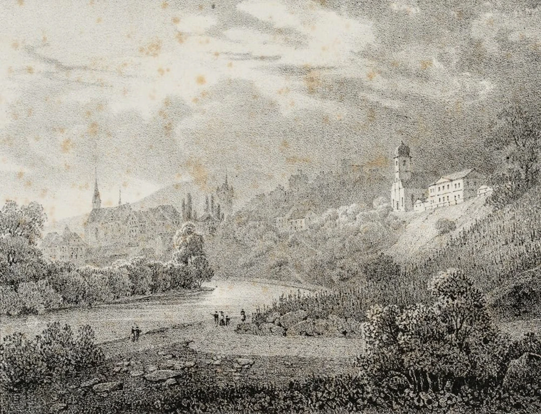 G. ENGELMANN (*1788), Schlossberg in Baden, Aargau, around 1830, lithograph