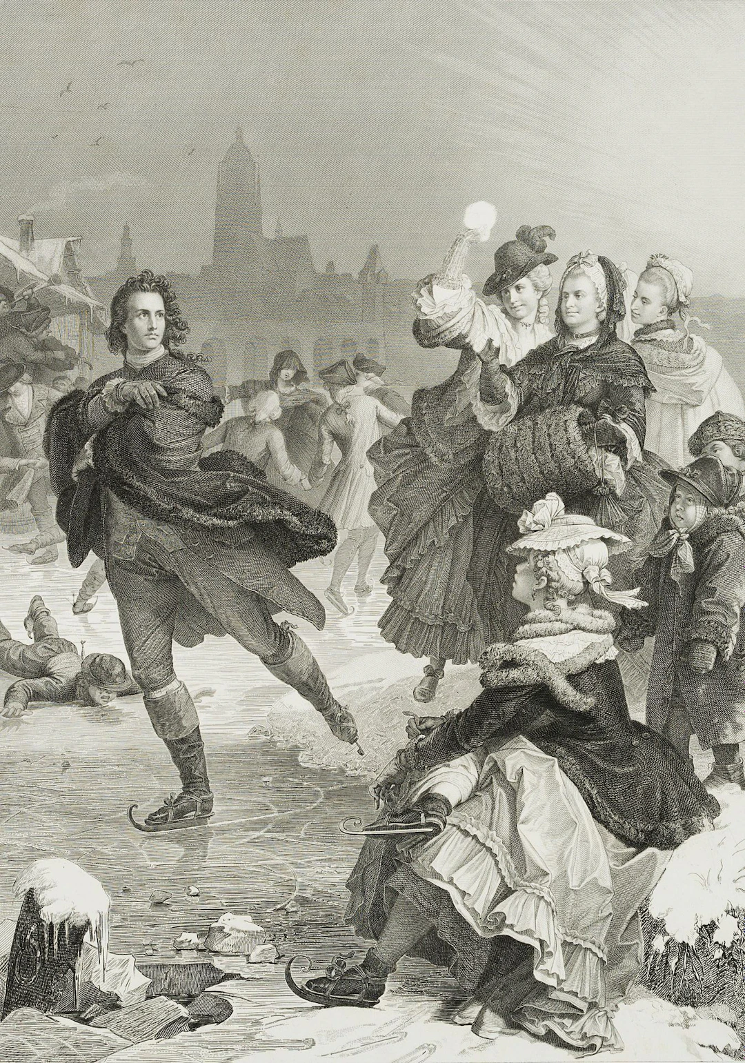 J. RAAB (*1825) after KAULBACH (*1805), Goethe as a Skater, Copper
