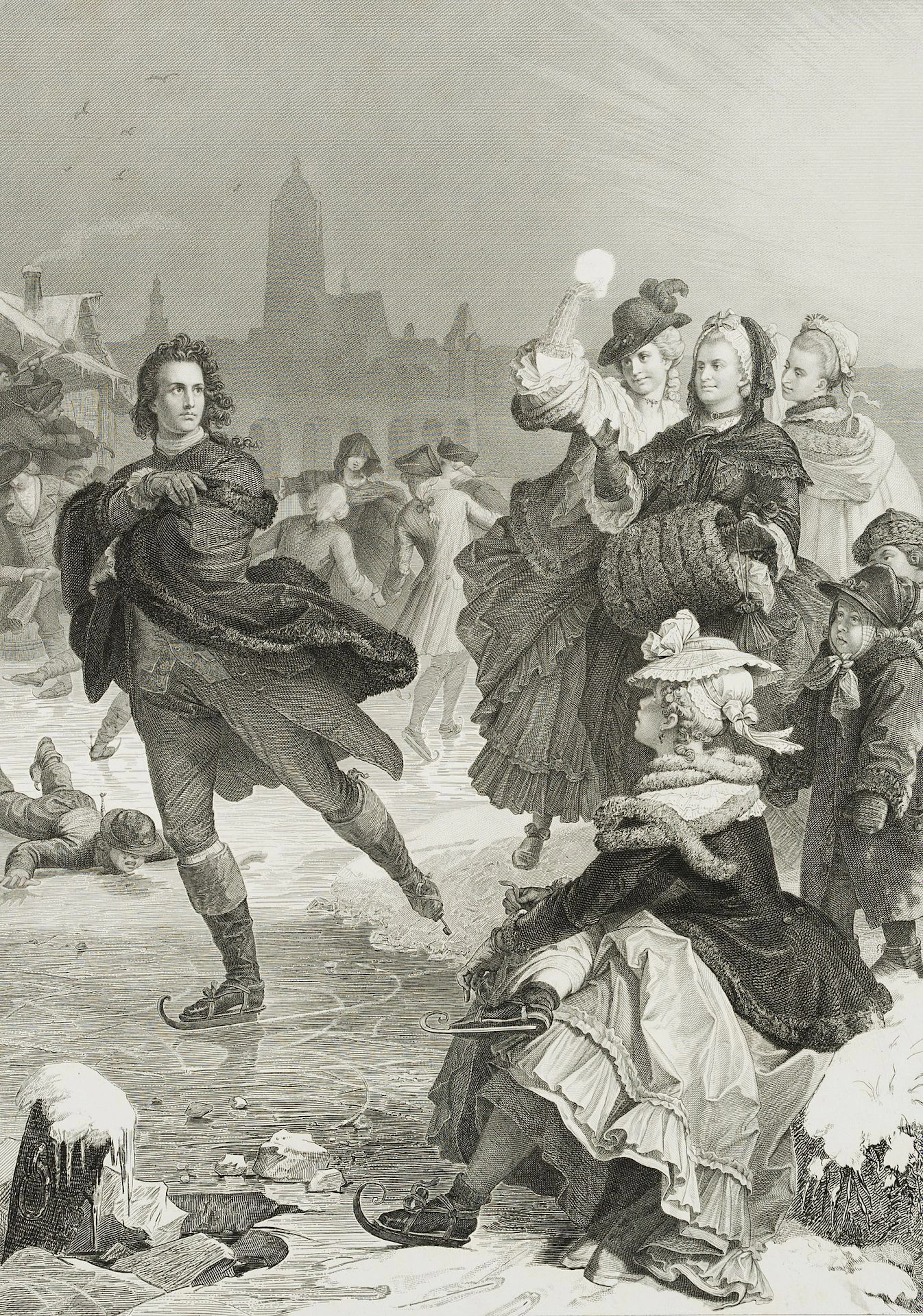 J. RAAB (*1825) after KAULBACH (*1805), Goethe as a Skater, Copper