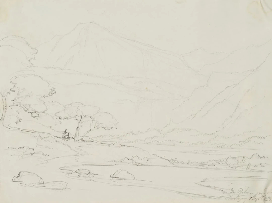 E. BRETENIÈRES (*1804), The Rhône Valley near Martigny, Valais, Switzerland