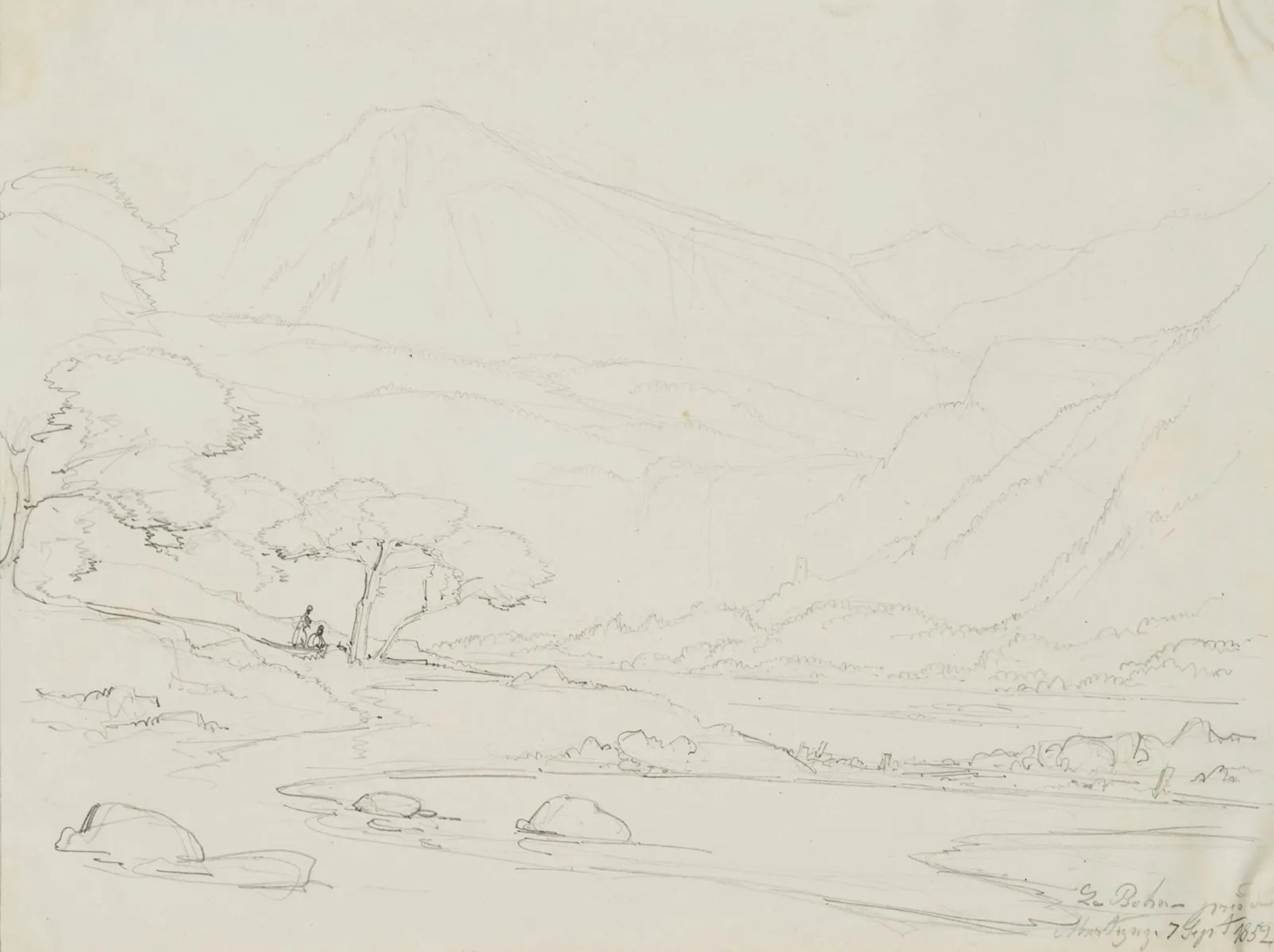 E. BRETENIÈRES (*1804), The Rhône Valley near Martigny, Valais, Switzerland