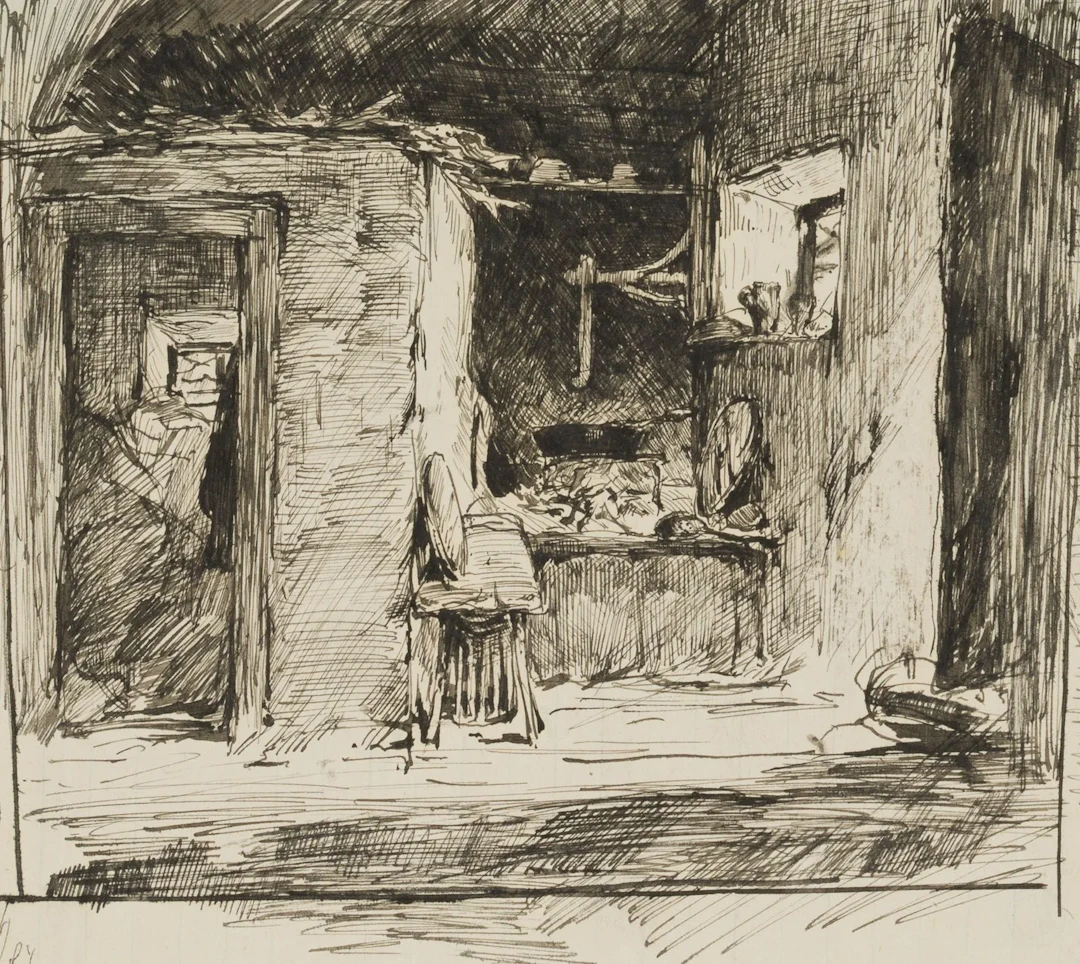 J. SQUINDO (1857–1882), Interior of an Alpine Dairy, Indian ink Joseph