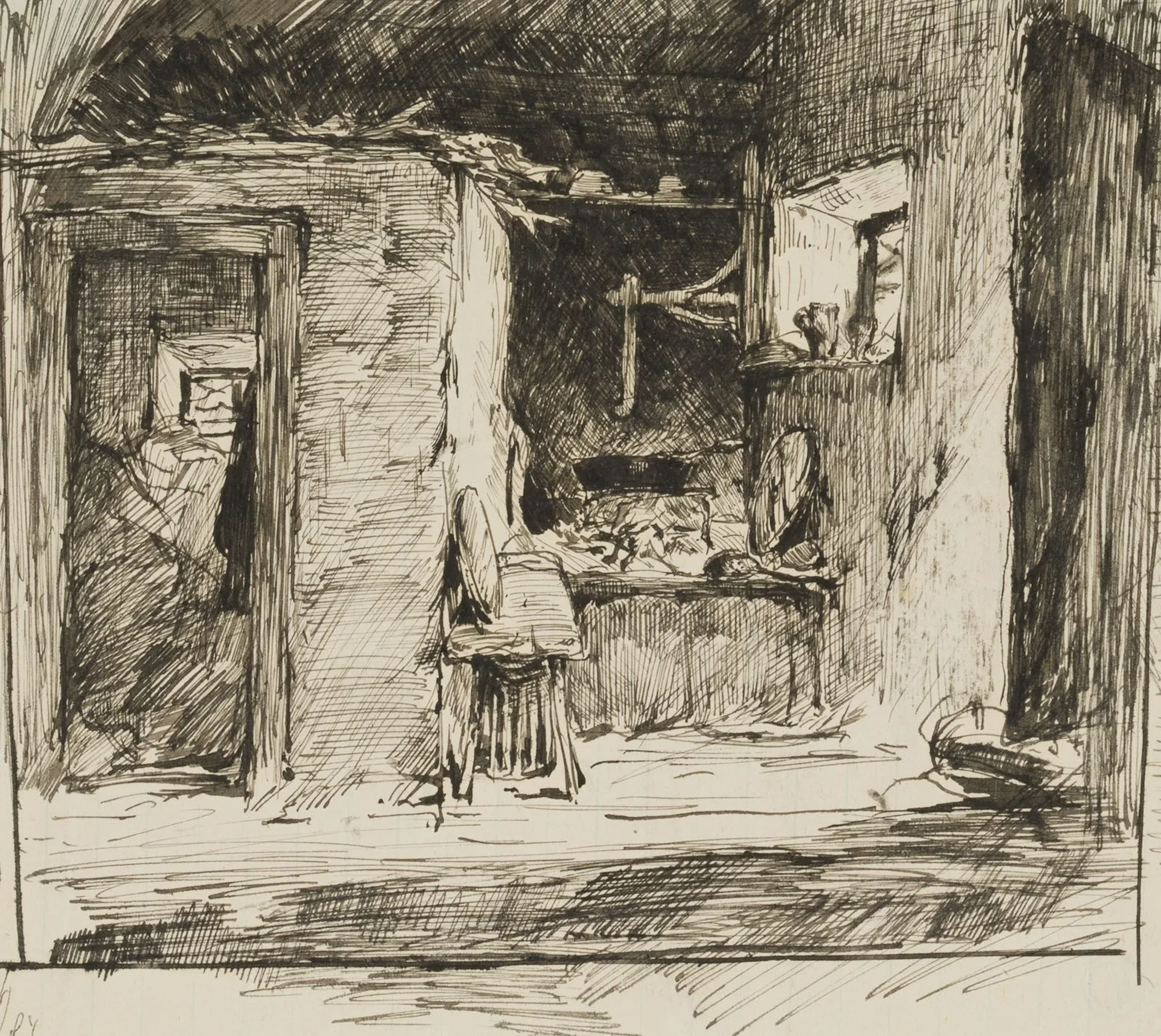 J. SQUINDO (1857–1882), Interior of an Alpine Dairy, Indian ink Joseph