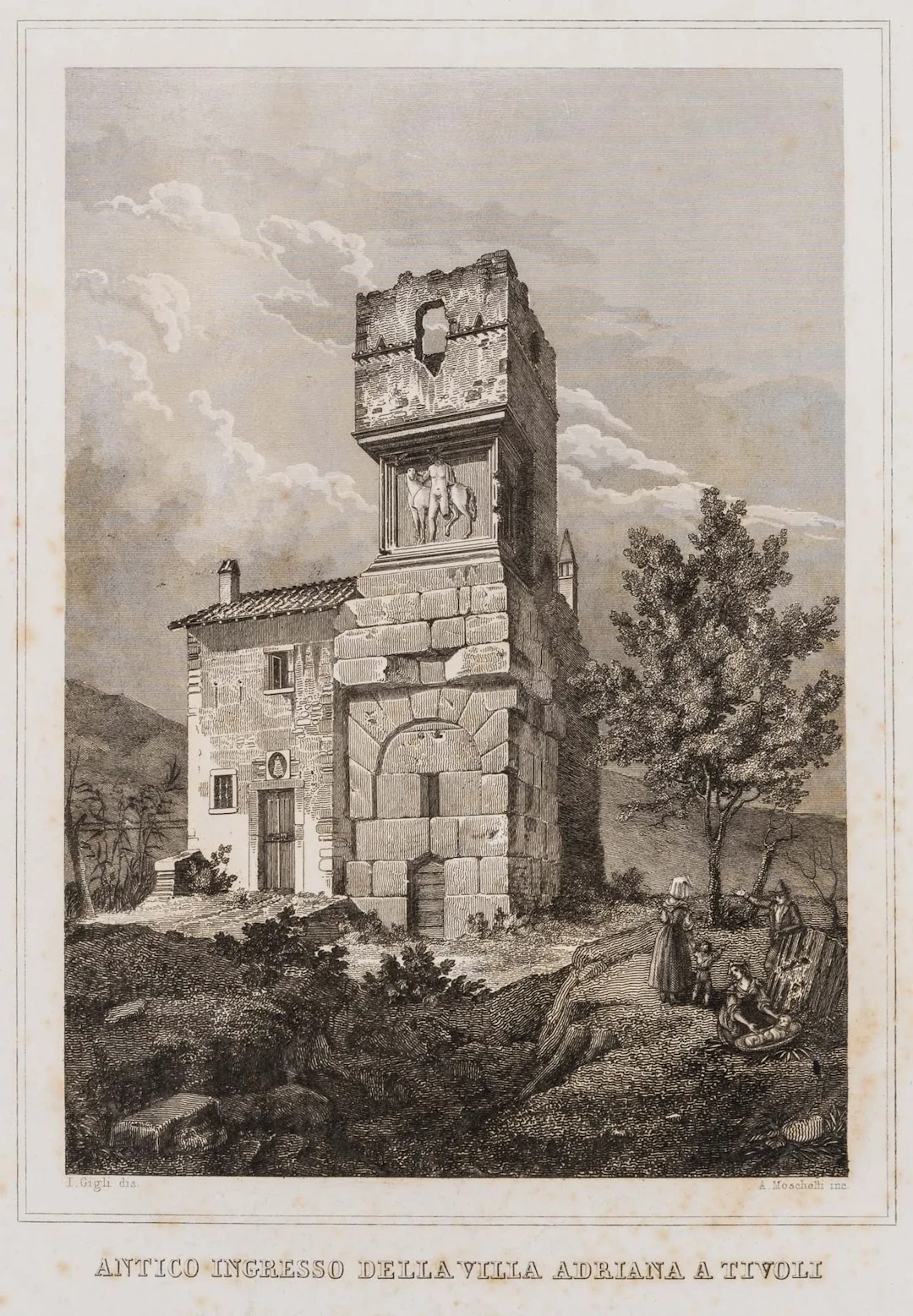 A. MOSCHETTI (*1840) after GIGLI (19th), Villa Adriana in Tivoli