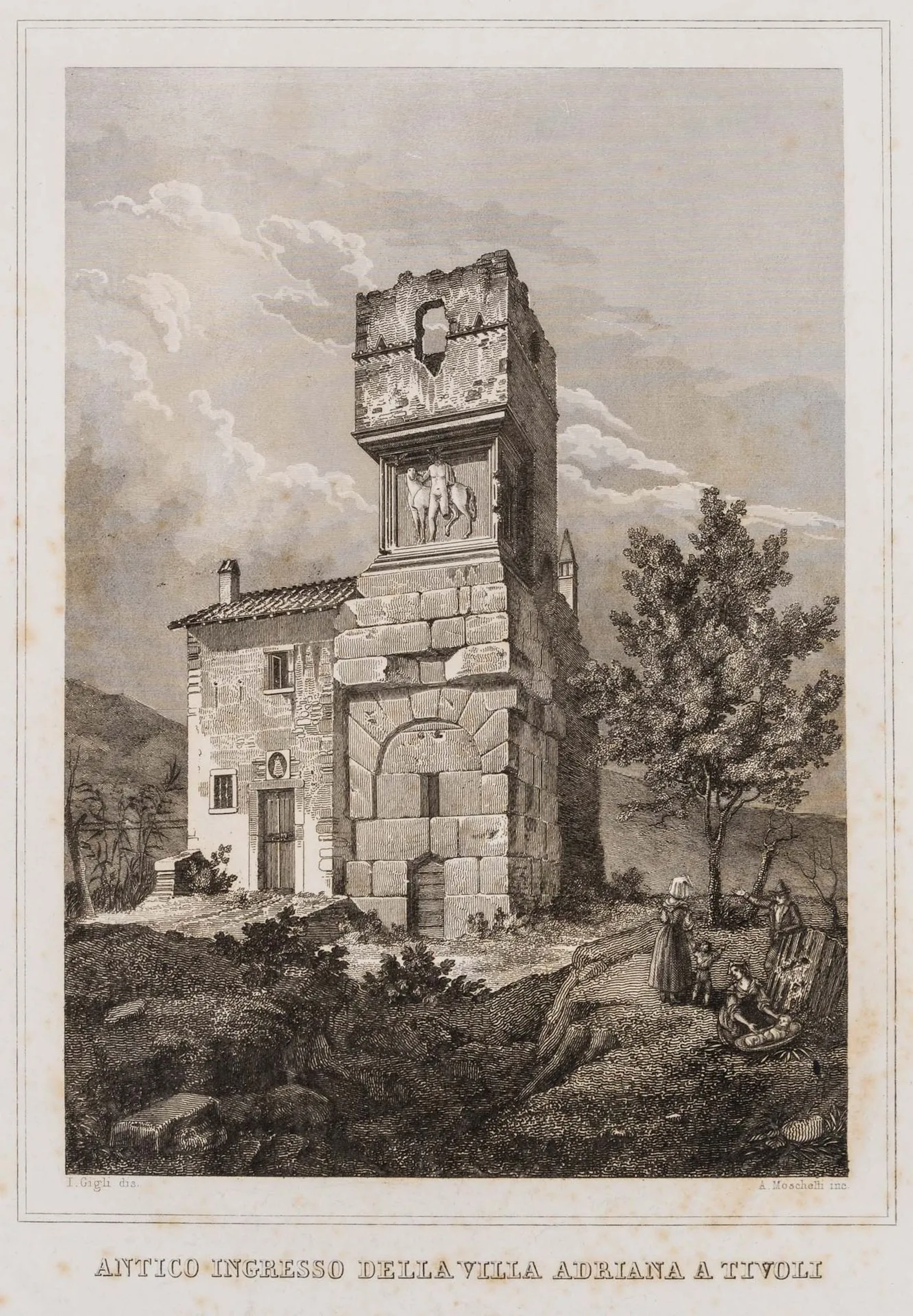 A. MOSCHETTI (*1840) after GIGLI (19th), Villa Adriana in Tivoli
