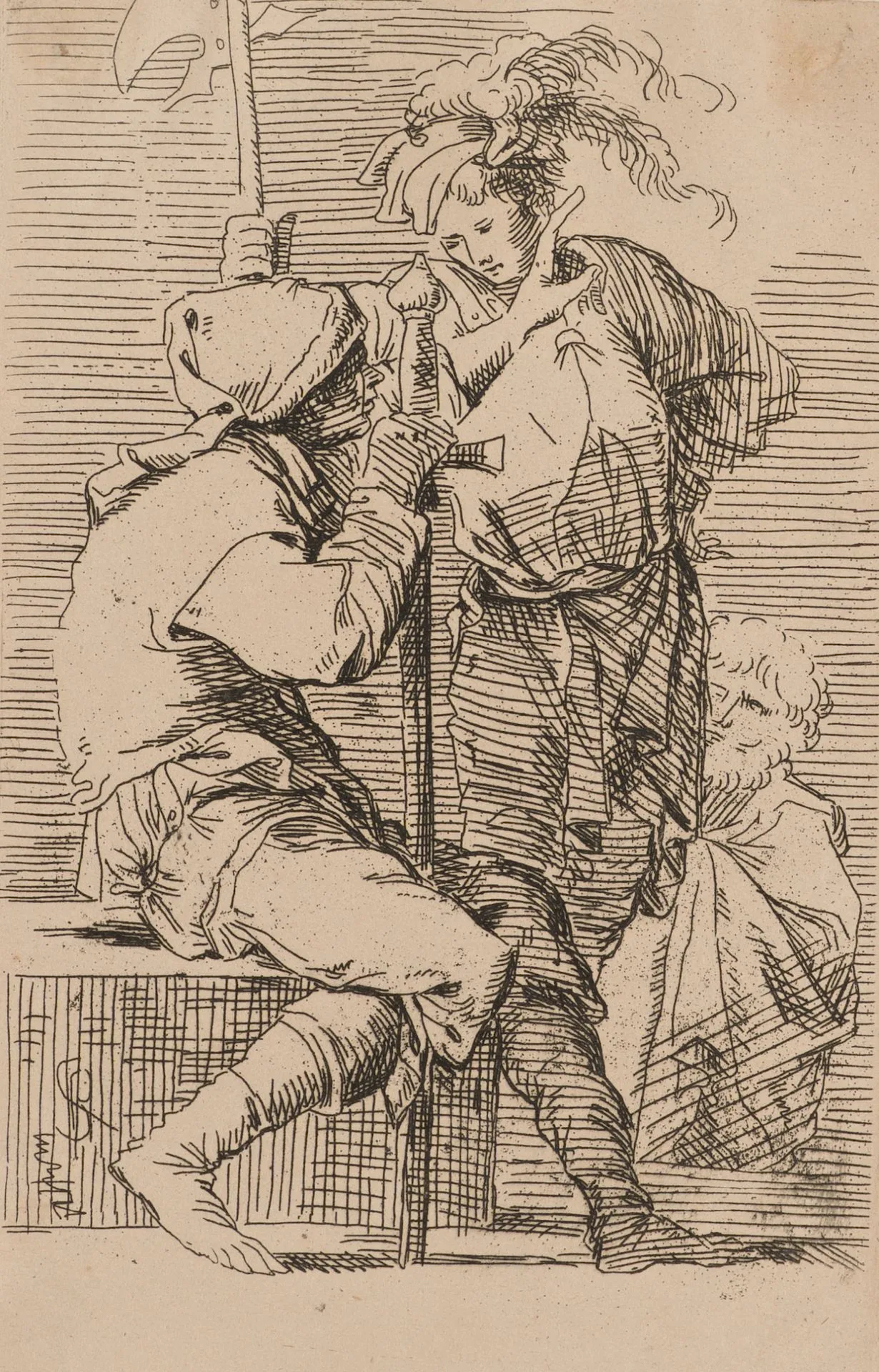 S. ROSA (1615–1673), An Intimate Conversation, Etching Salvator Rosa