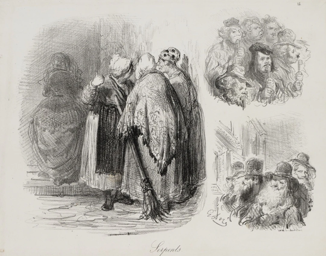 G. DORÉ (1832–1883), Rumors Around Town, 1854, Lithograph Gustave