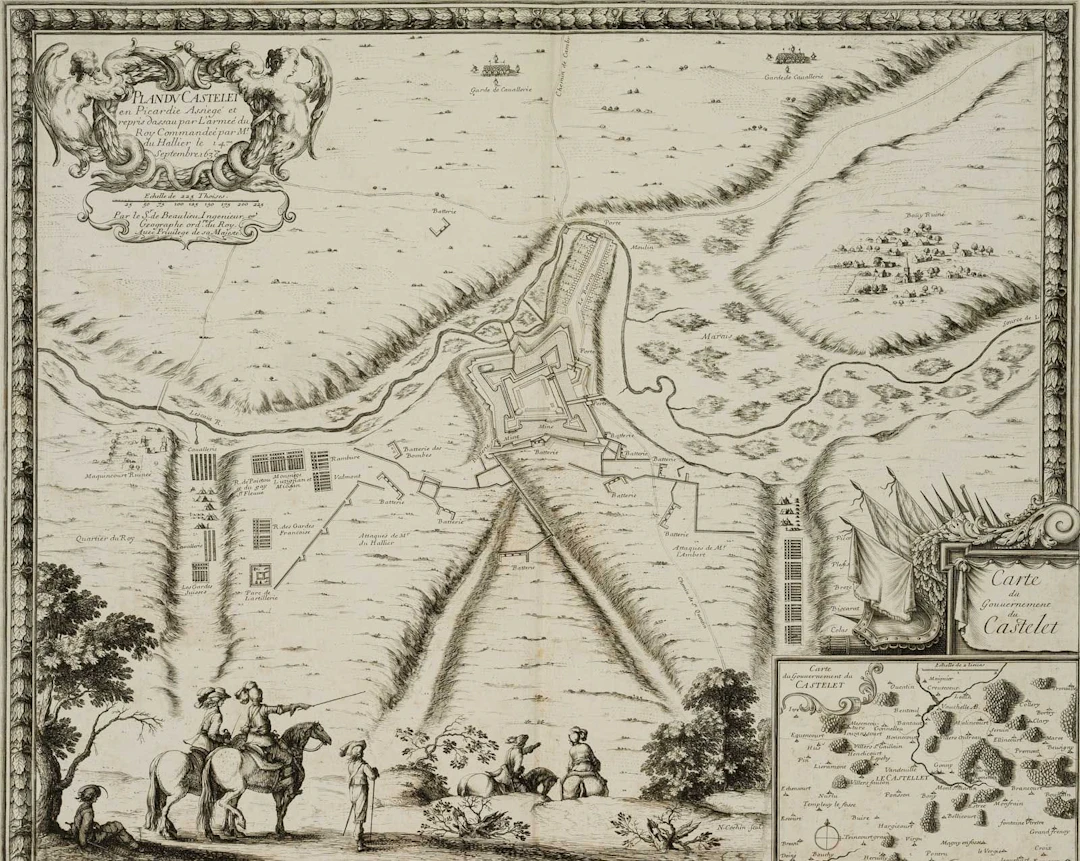 N. COCHIN (17th), Fortifications at Castelet, Picardy, copper engraving