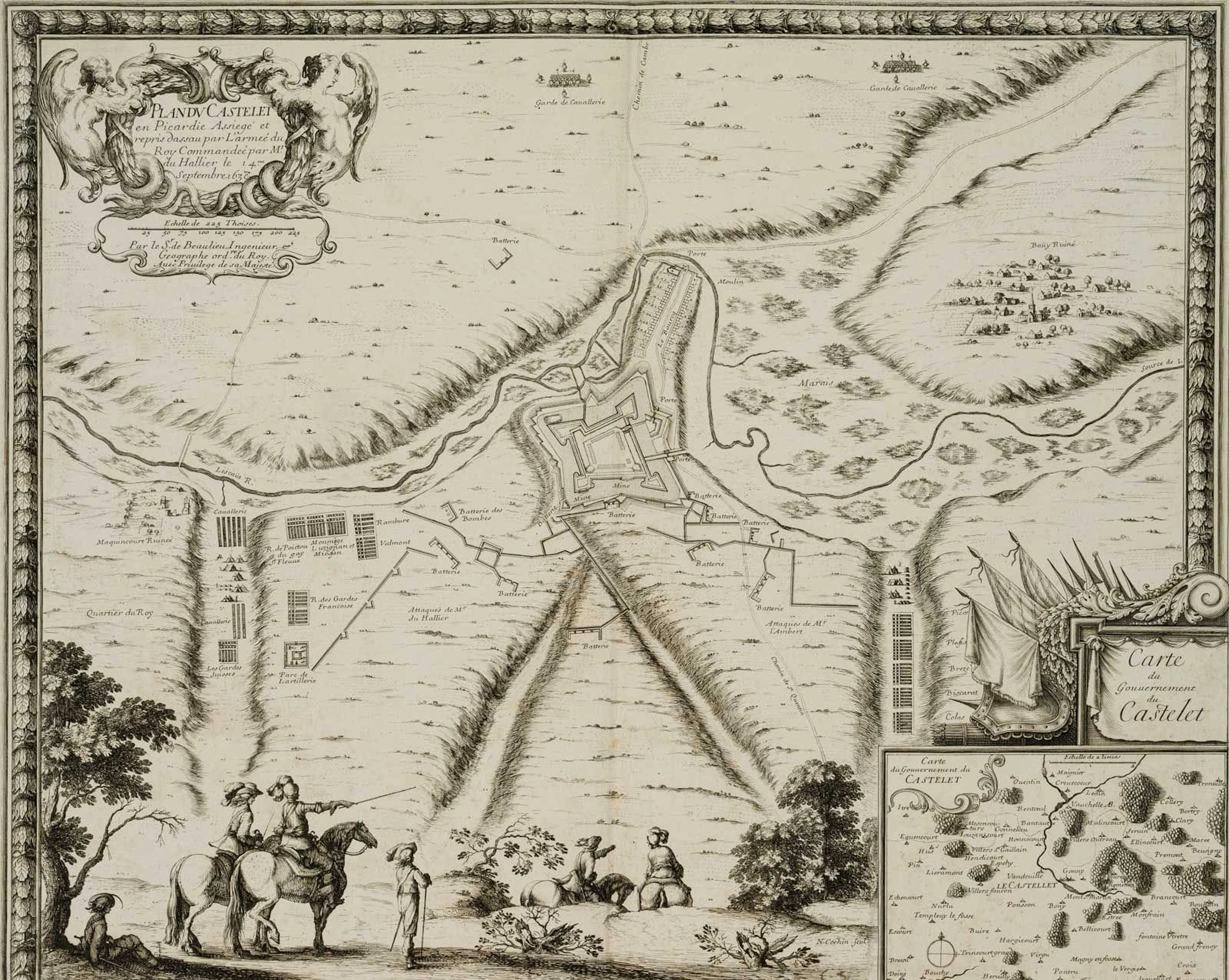 N. COCHIN (17th), Fortifications at Castelet, Picardy, copper engraving