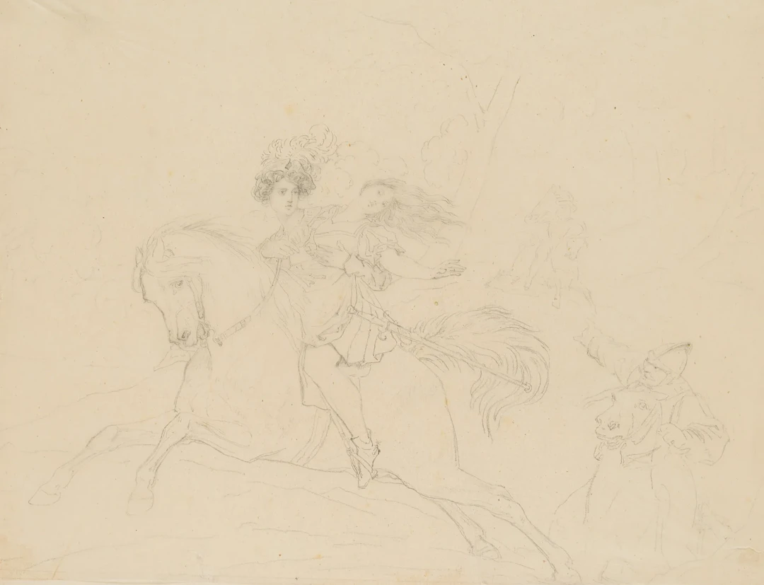 E. LEYSER (1792–1862), *The Abduction of a Maiden on Horseback*, pencil