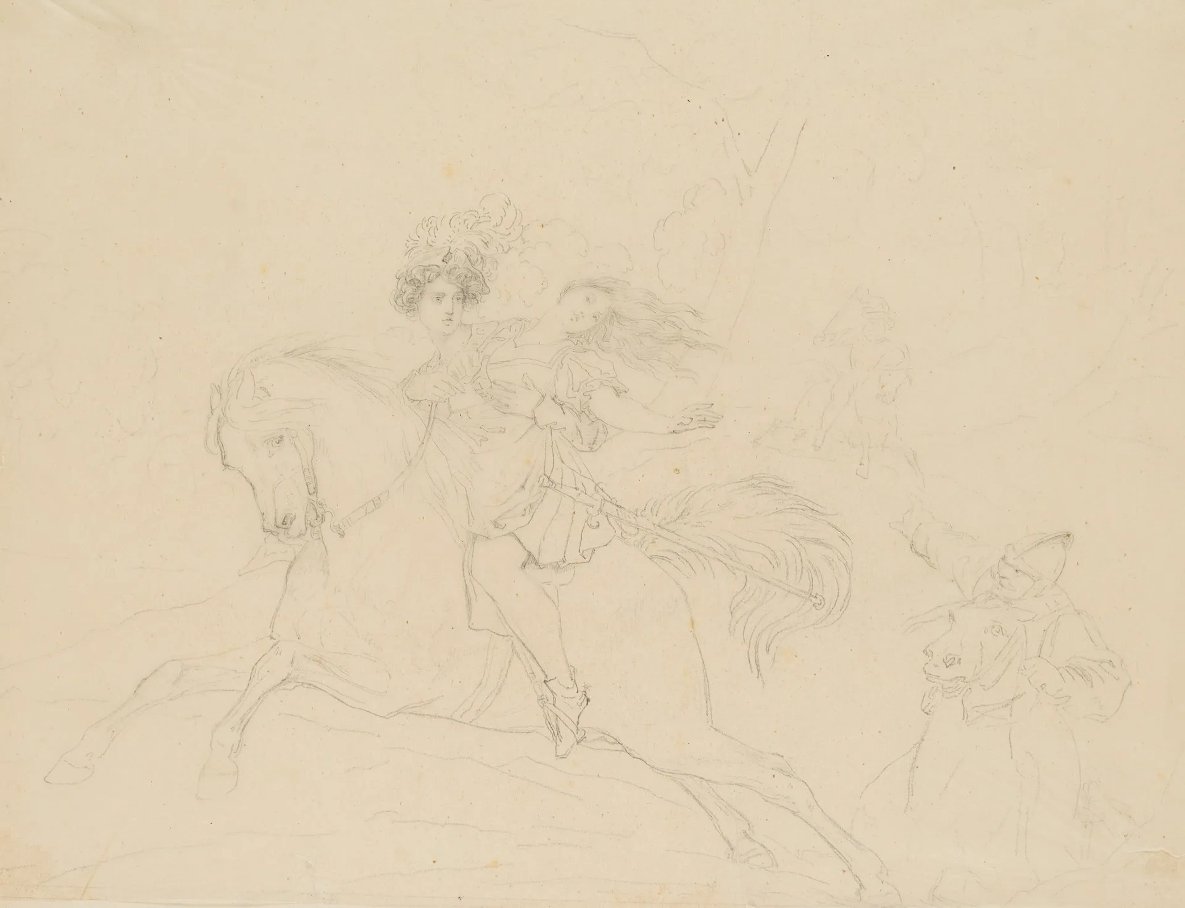 E. LEYSER (1792–1862), *The Abduction of a Maiden on Horseback*, pencil