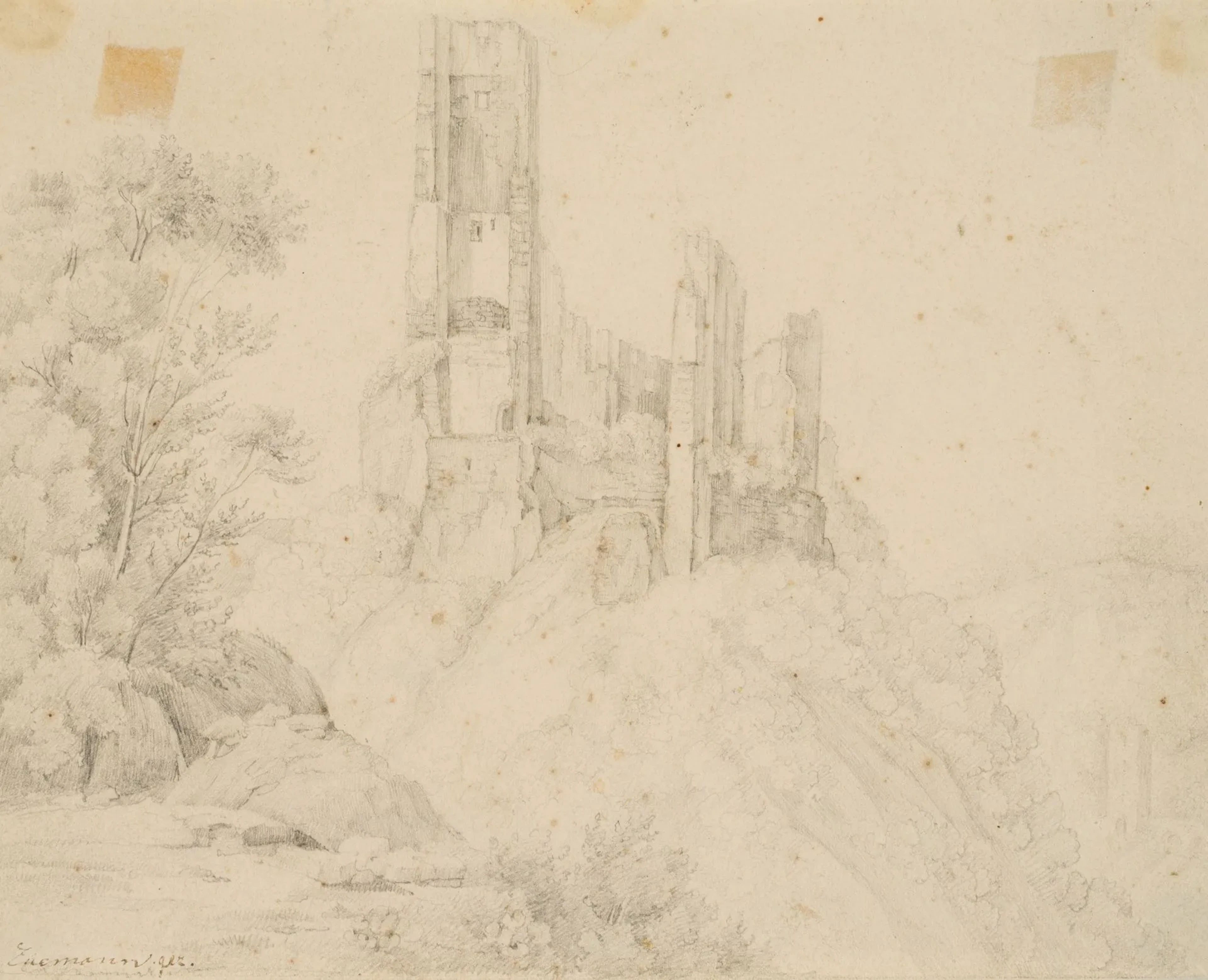 EHEMANN (19th), Ruins of a hilltop castle, around 1820, Pencil Ehemann