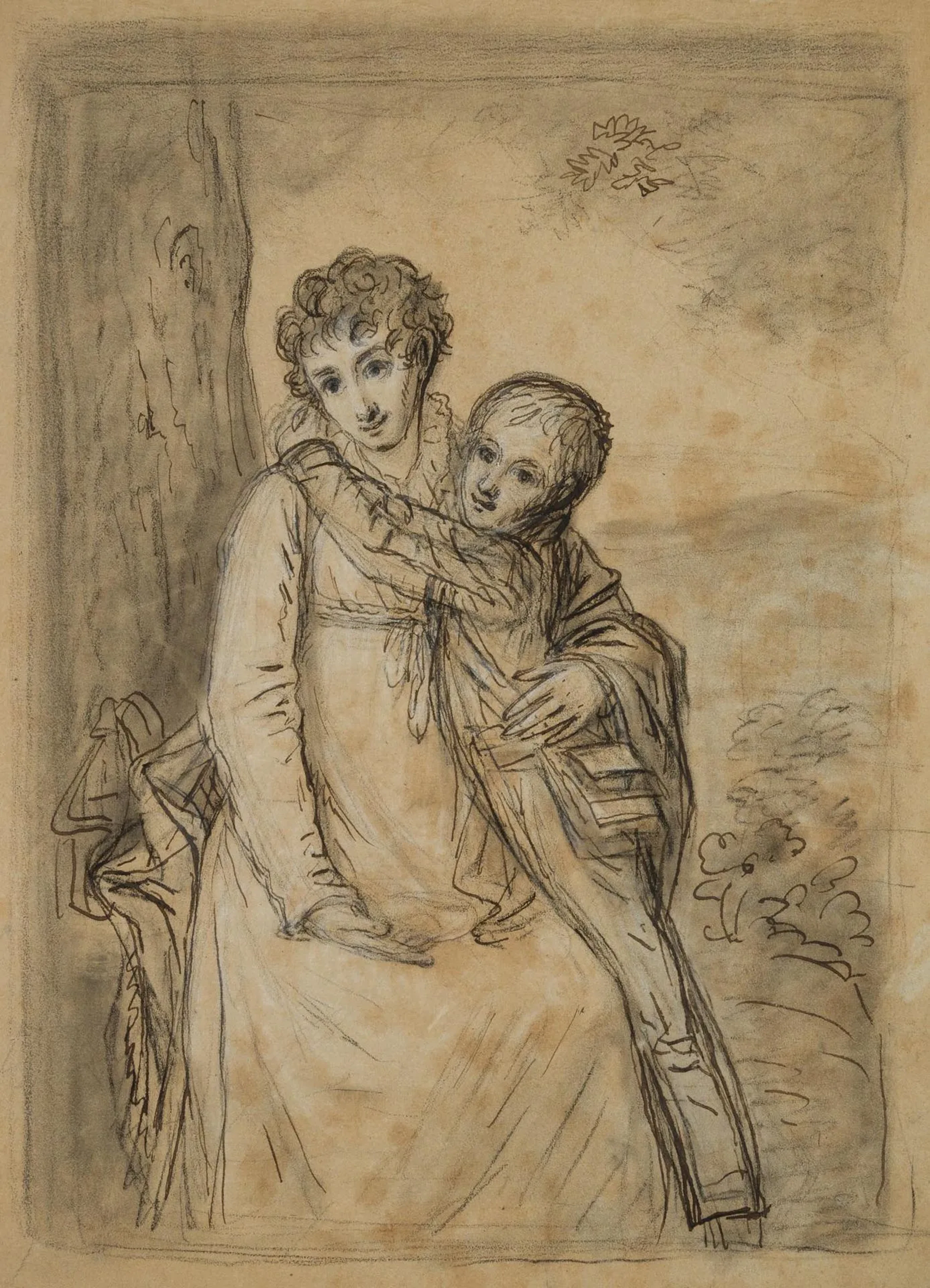 Unknown (18th century), Mother and Son, Brush Drawing Unknown (18th