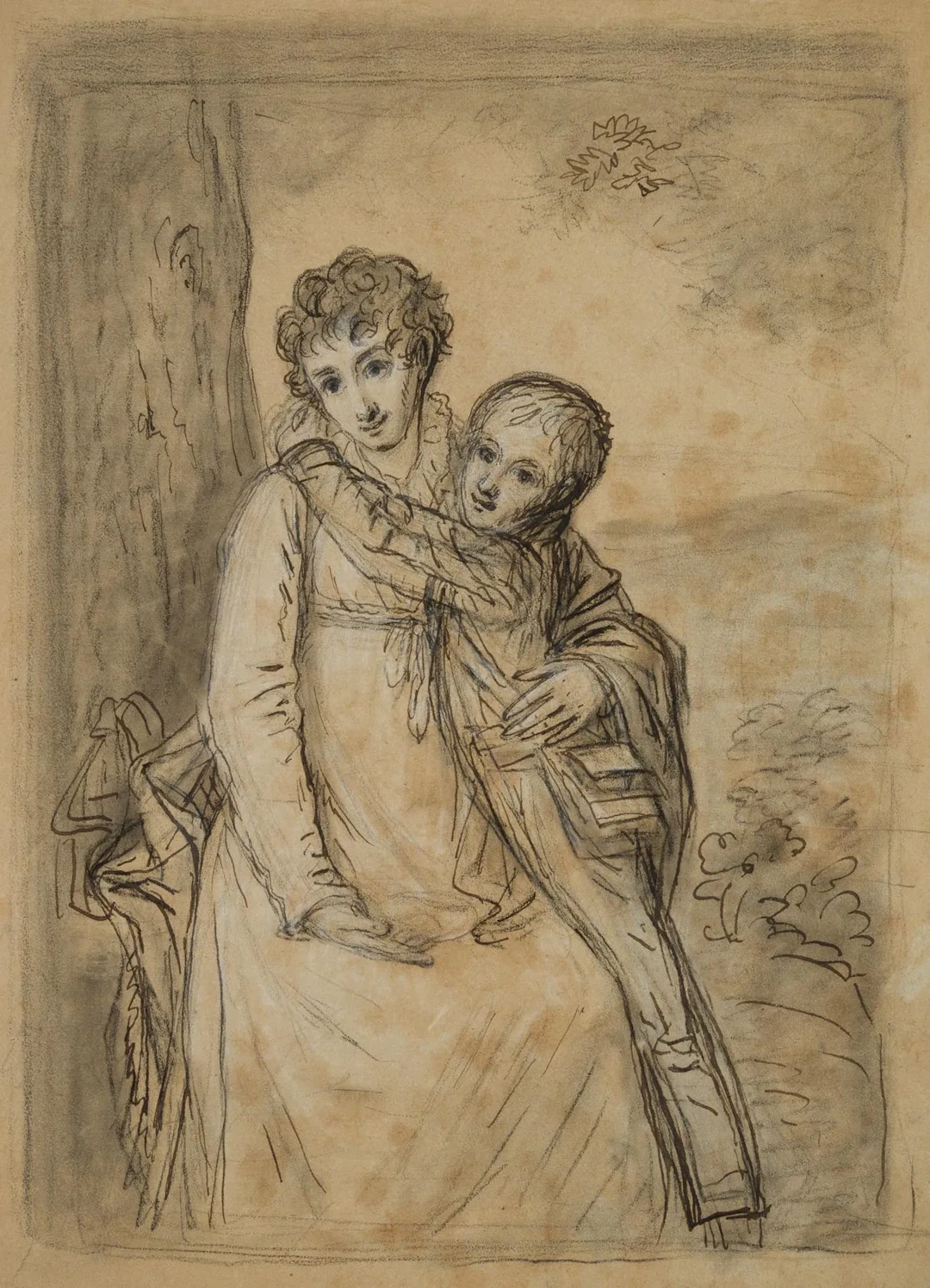 Unknown (18th century), Mother and Son, Brush Drawing Unknown (18th