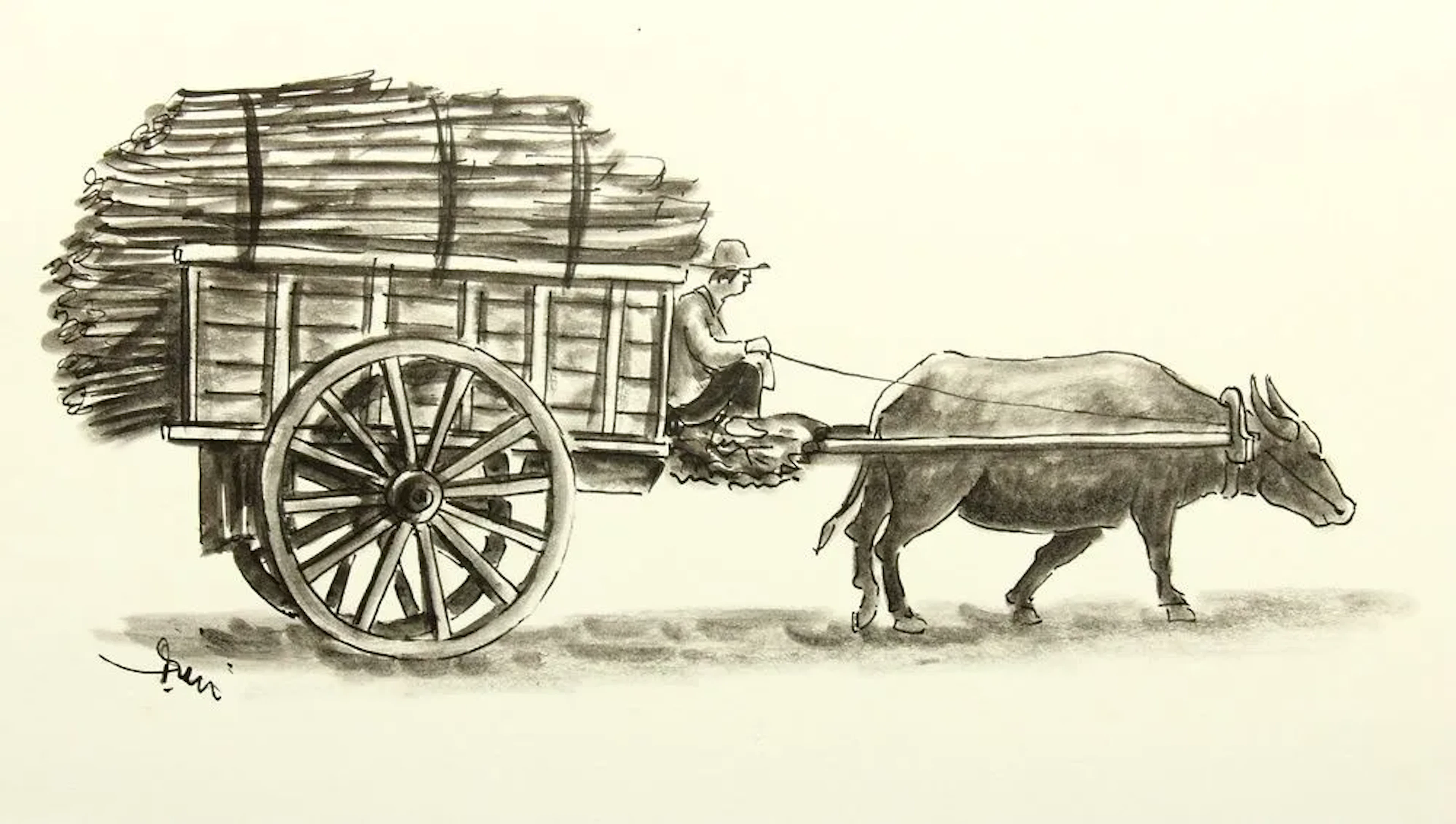 Unknown (20th), Asian cart, brush drawing Unknown (20th century):