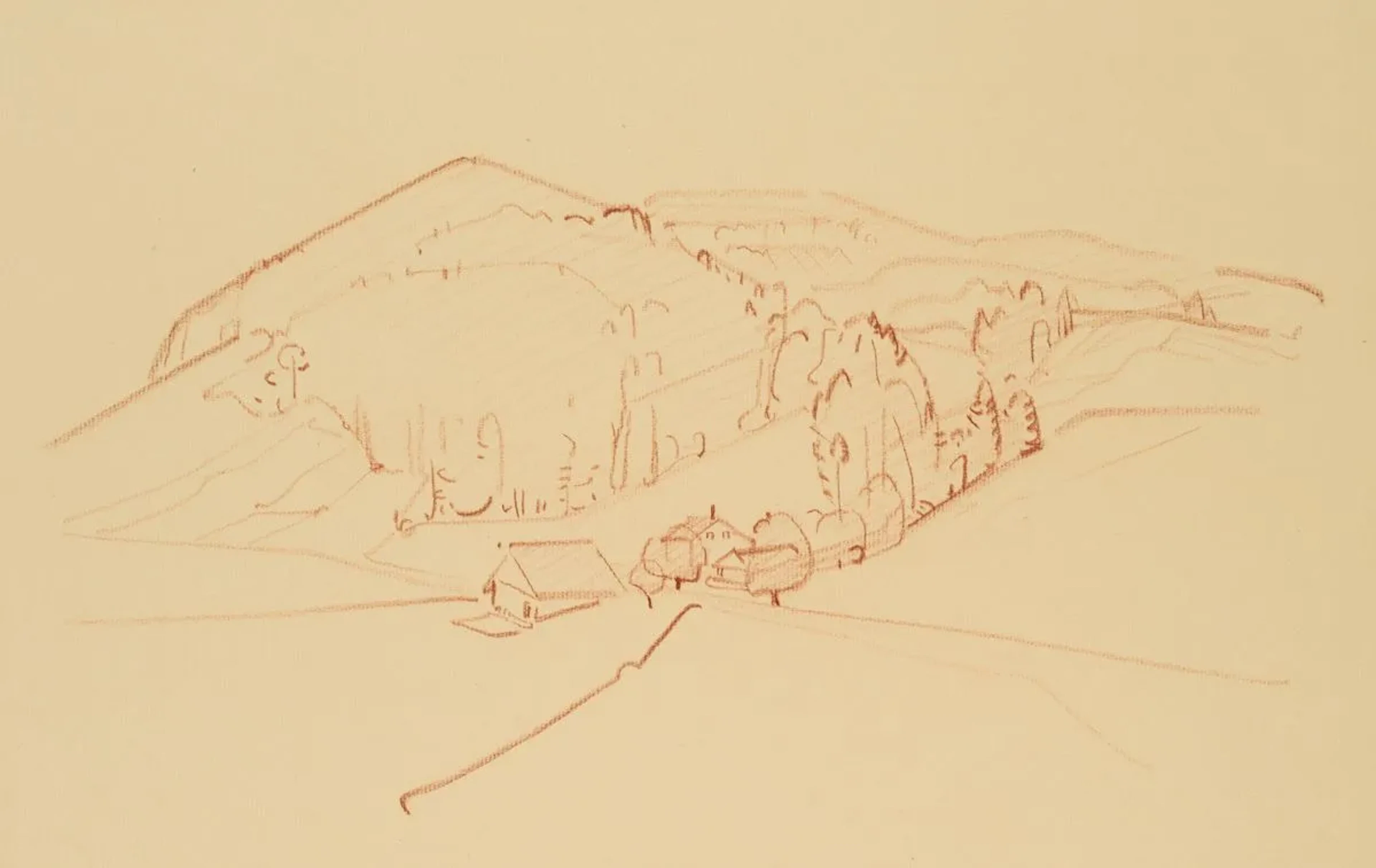 H. WAGNER (1885–1949), A View of the Landscape with a Village, Chalk