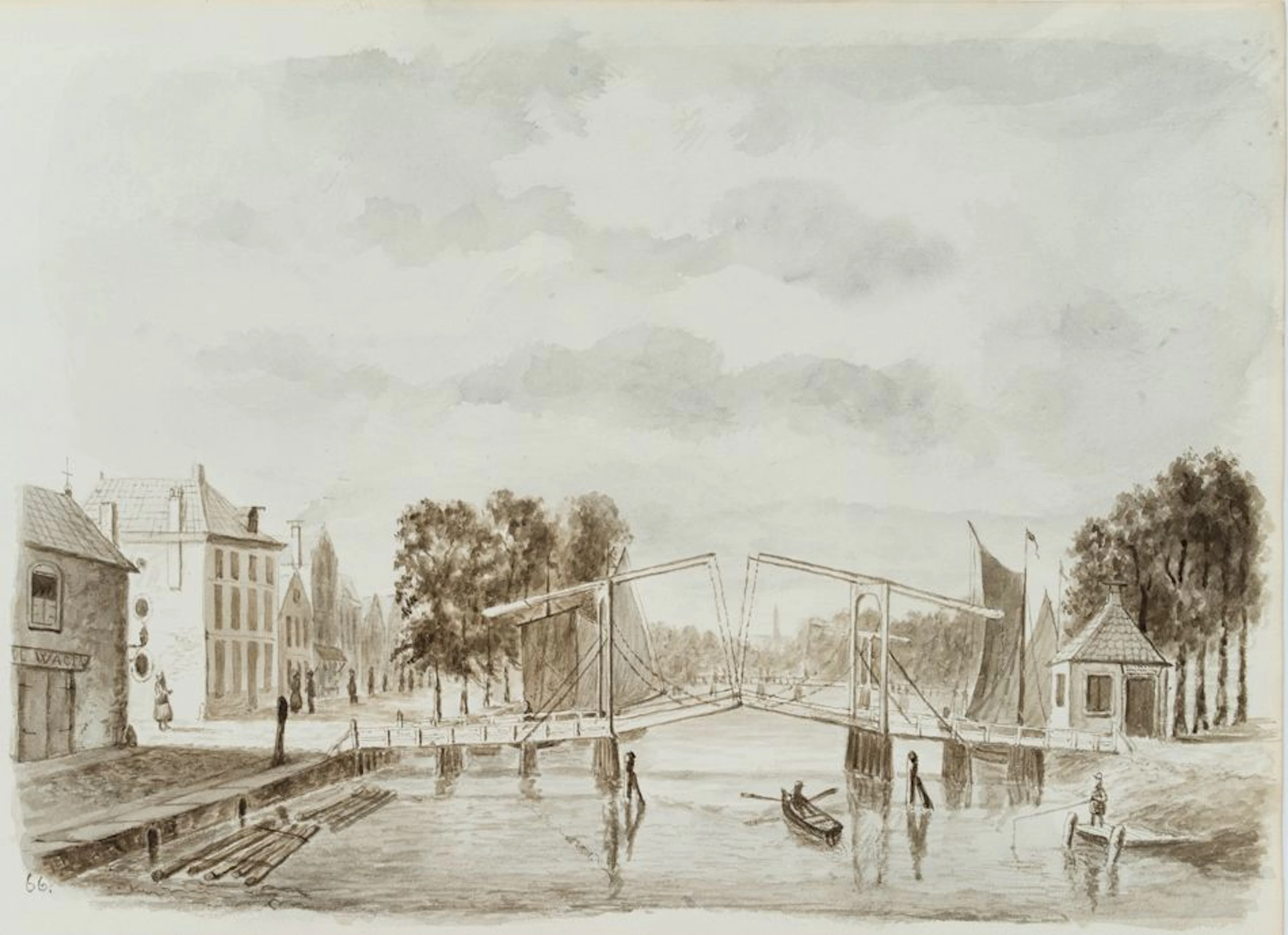 Unknown (19th century), Drawbridge on a Dutch Canal, Watercolor Unknown