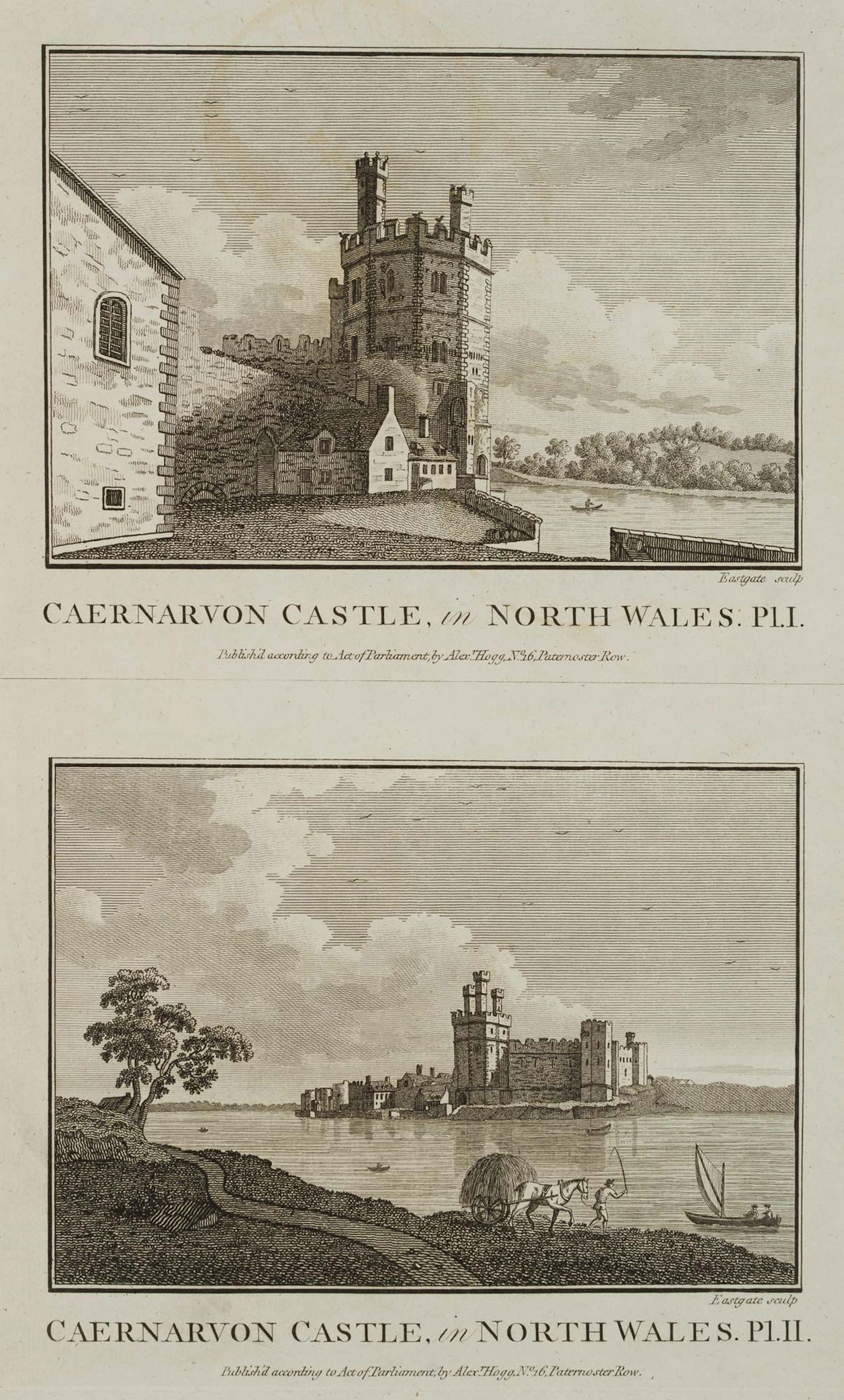 EASTGATE (18th), Caernarvon Castle, North Wales, Etching Eastgate