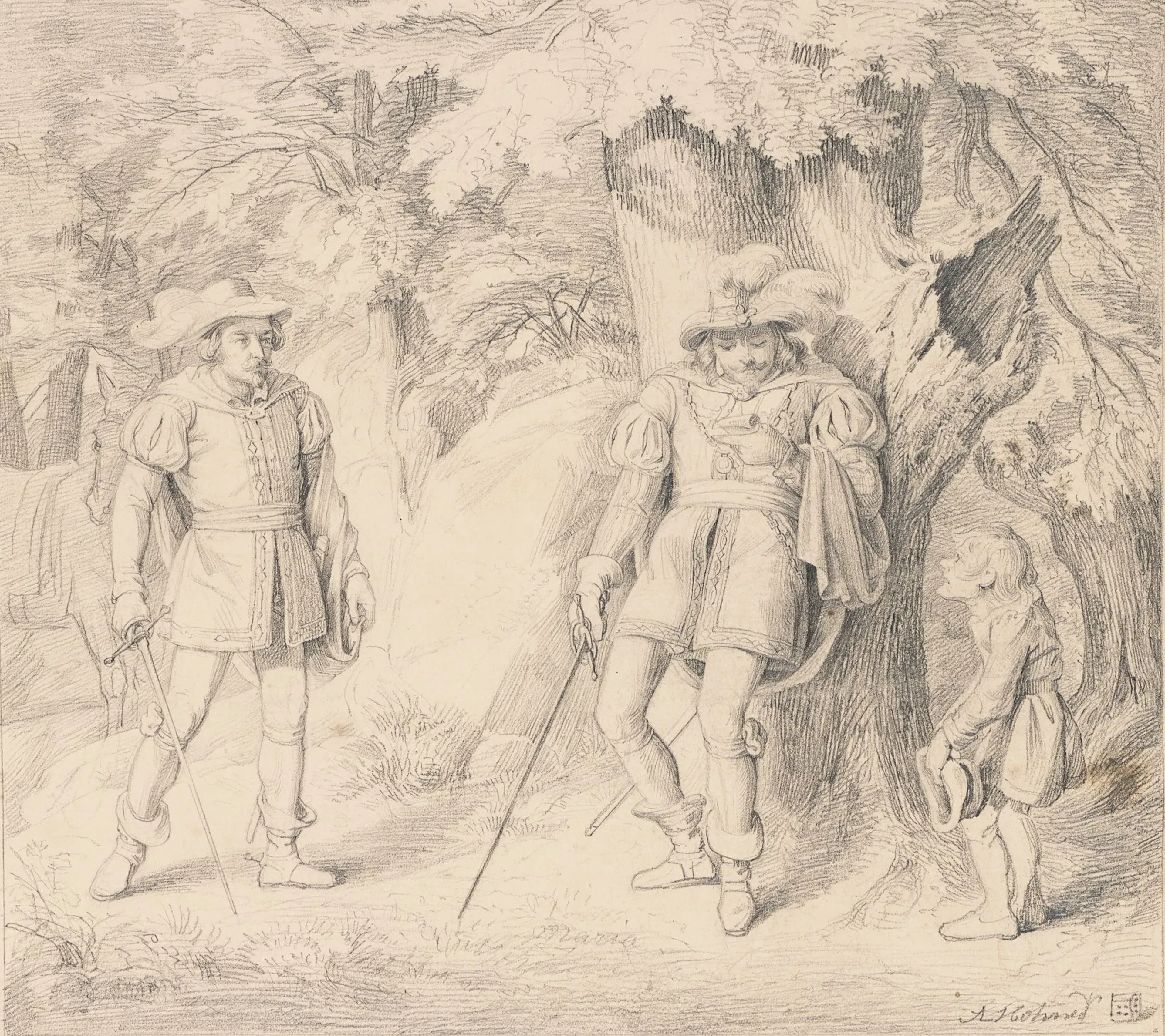 Unknown (19th), Historical forest scene with ... | Works on paper: bids