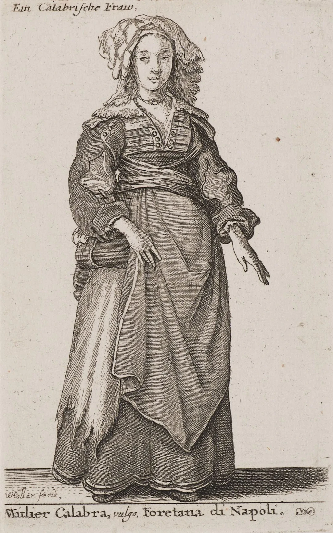 W. HOLLAR (1607–1677), A Woman from Calabria, c. 1649, etching Wenzel