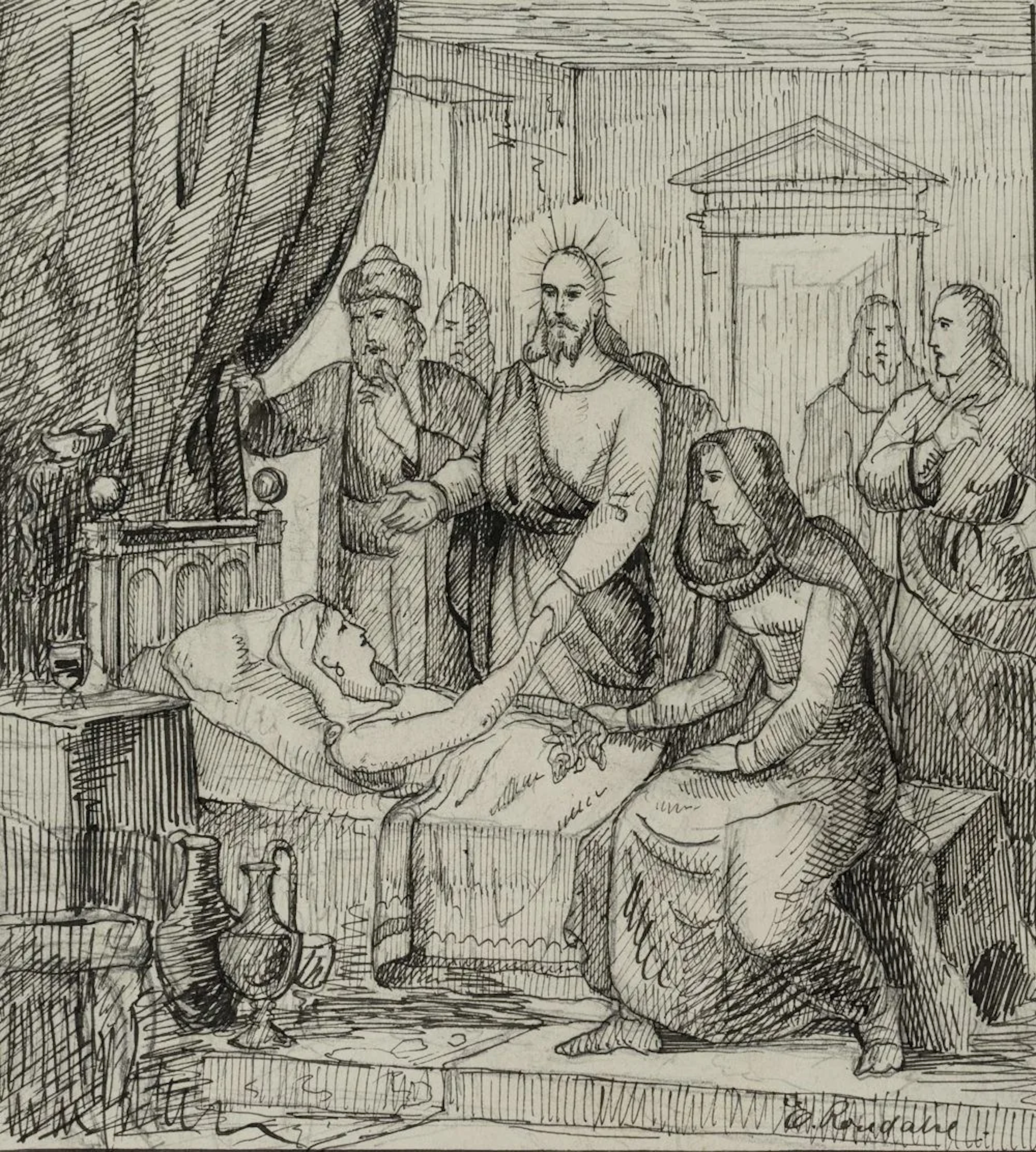 E. RONDAHL (1858–1914), Biblical scene: Jesus visiting the sick, 1875