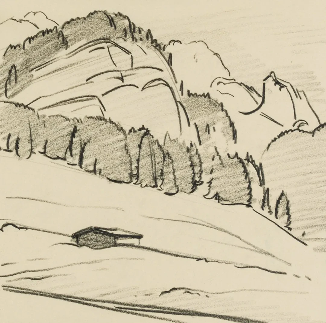 H. WAGNER (1885-1949), Wooded hill, Charcoal Hans Wagner (1885 Affeltrangen