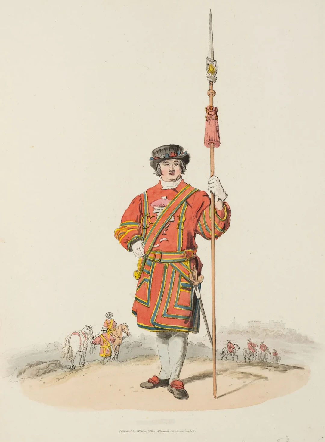 Unknown (19th century), British Beefeater in uniform, 1805, aquatint