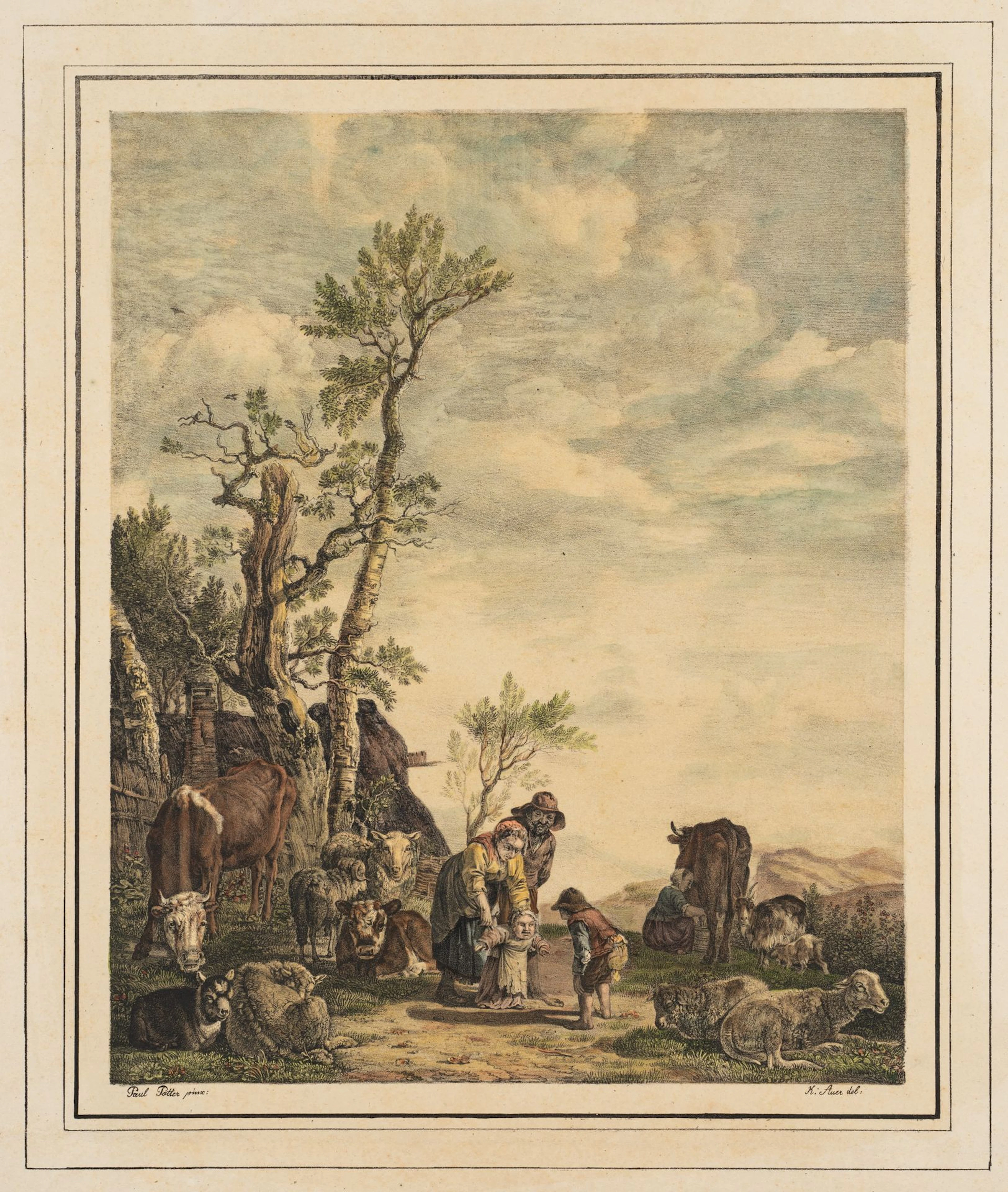 K. AUER (*1795) after POTTER (*1625), Shepherd Children with a Herd