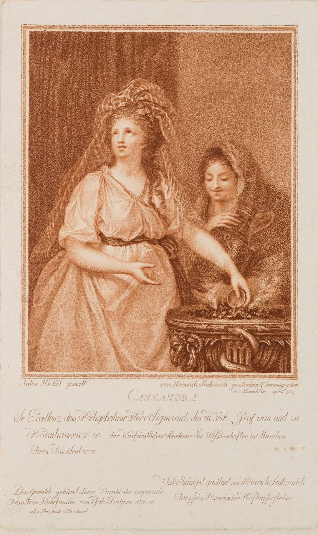 H. SINTZENICH (*1752) after HICKEL (*1745), Cassandra, Aquatint Heinrich