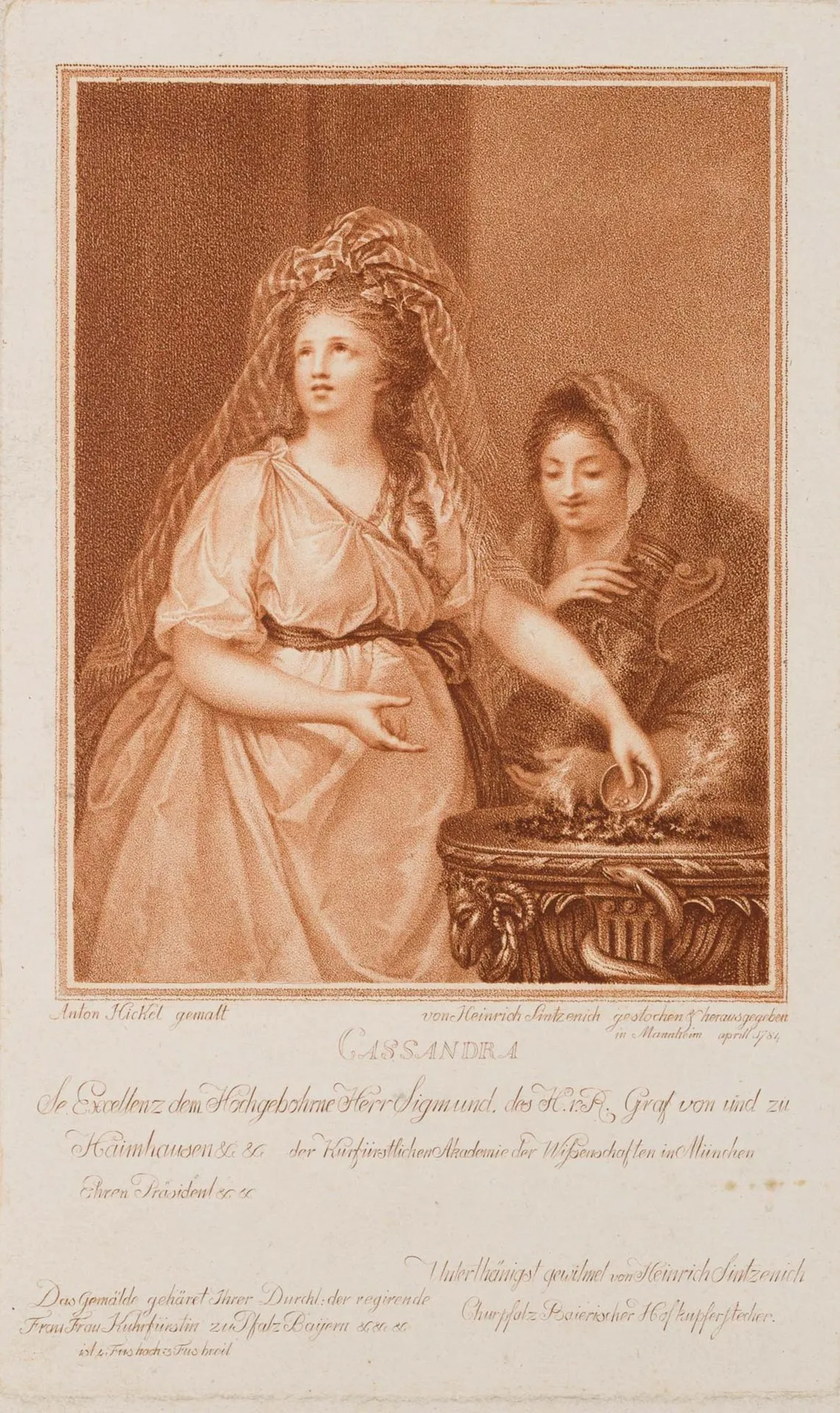 H. SINTZENICH (*1752) after HICKEL (*1745), Cassandra, Aquatint Heinrich