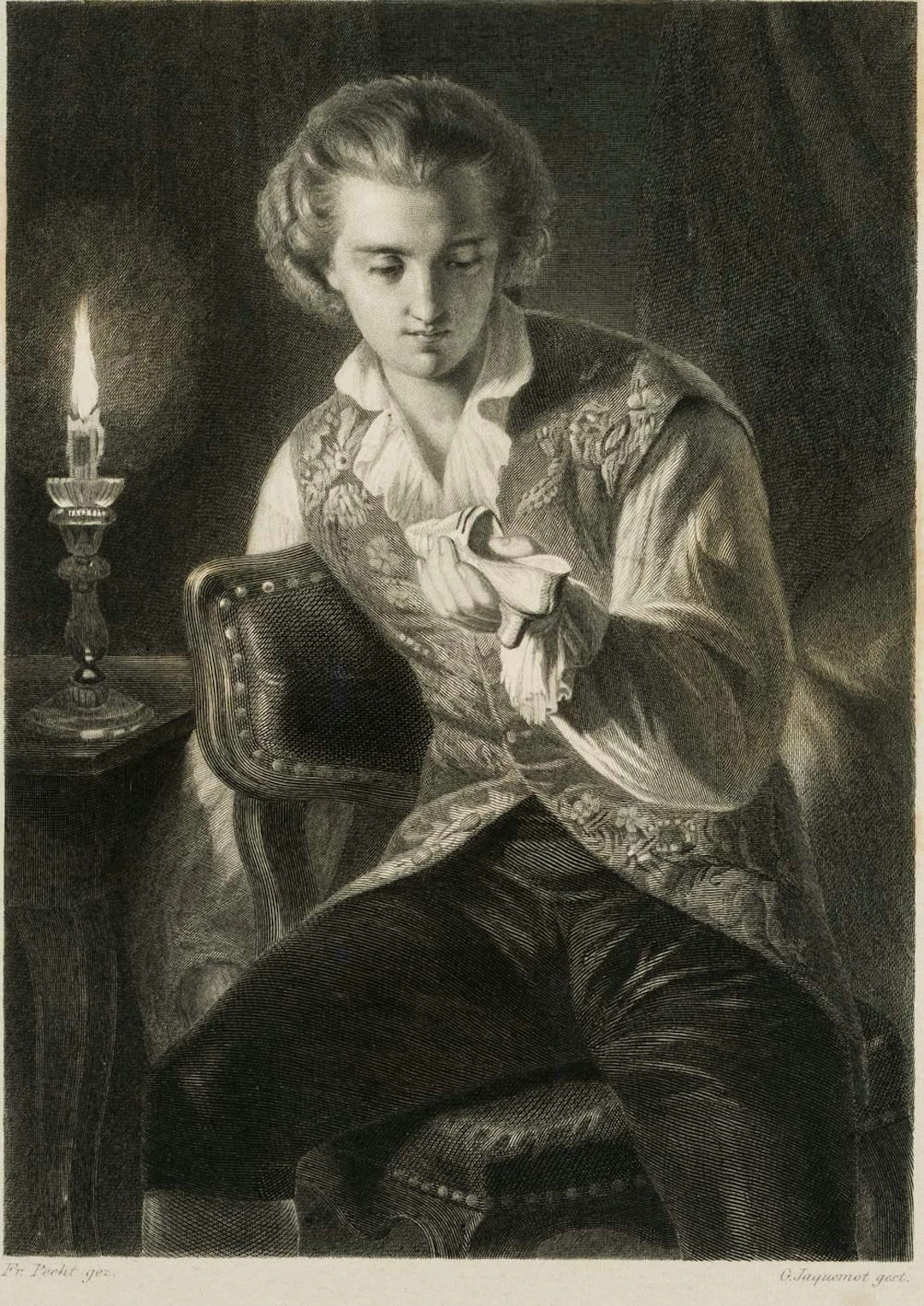 F. PECHT (*1814) after JAQUEMOT (*1806), Scene from *Wilhelm Meister*