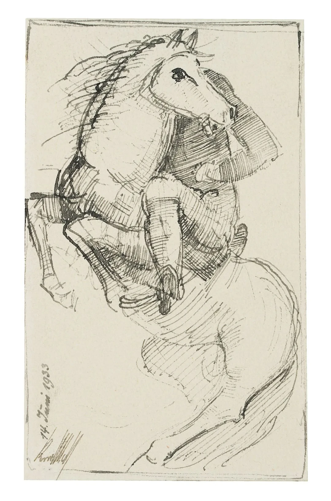 K. WOLF (1901–1993), A Rider on a Rearing Horse, 1933, pen drawing